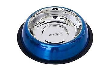 Shapes Bow Wow Stainless Steel Blue Non Skid Belly Pet Bowl (475 ml)