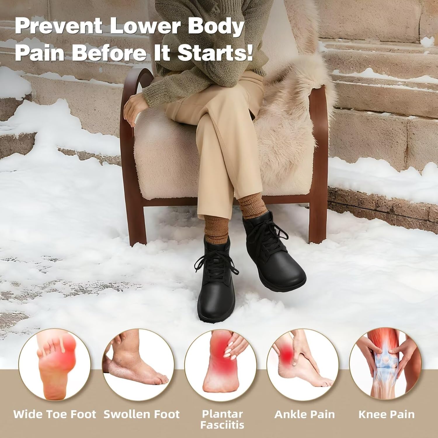 Women's Orthopedic Diabetic Winter Boots: Wide Toe Box Comfortable Arch Support Plantar Fasciitis Walking Leather Oxfords Shoes, Casual Warm Snow Mid Ankle Boots for Neuropathy and Heel Pain Relief - Image 4