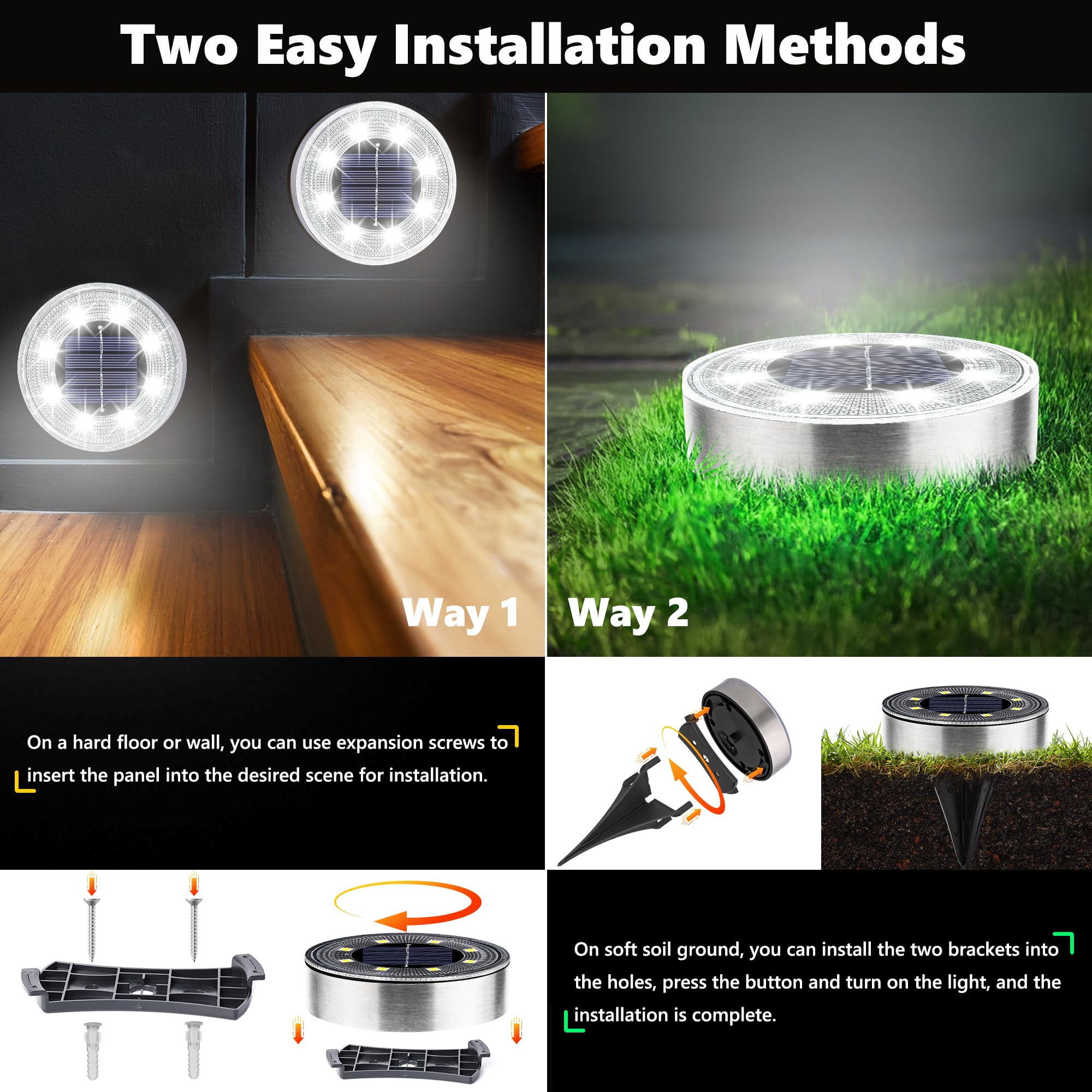 Joomer 8 Pezzi Luci Solari da Terra per Esterno, 8 LED Luci Solari Giardino Esterno 6000K Bianco Faretti LED Luce Sepolta IP68 Impermeabile Luce Solare Giardino per Prato Vialetto Passerella Patio