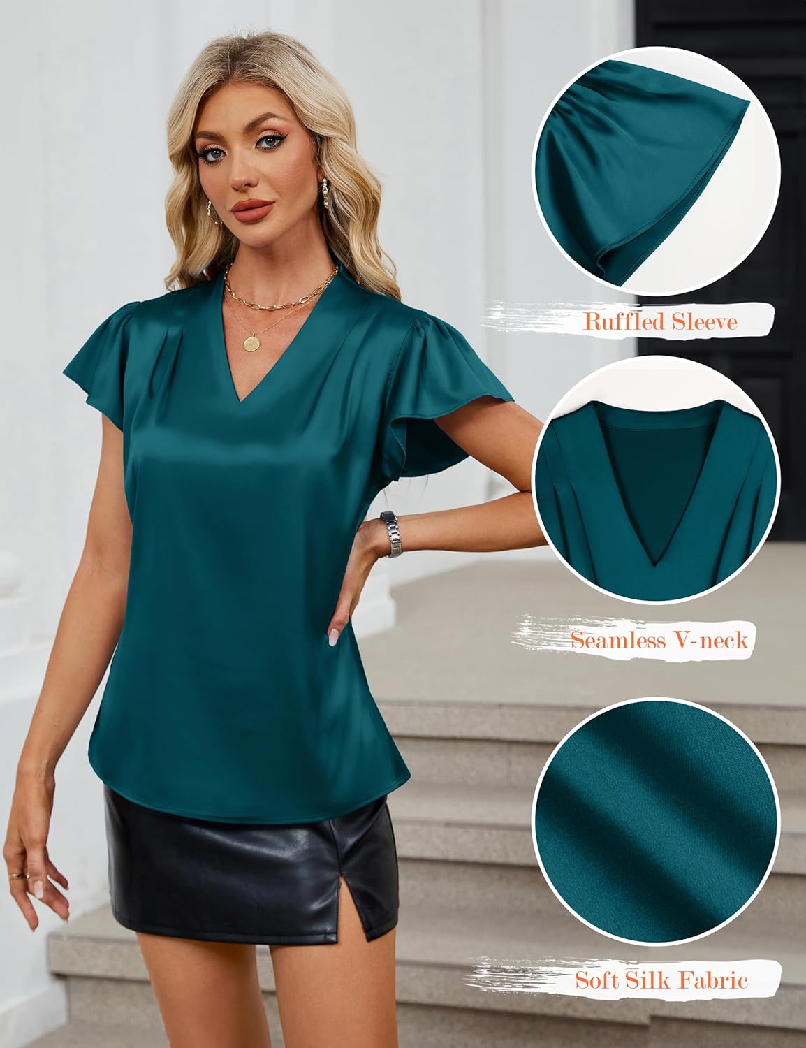 Blooming Jelly Women's Ruffle Sleeve V Neck Pleated Blouse - Image 4