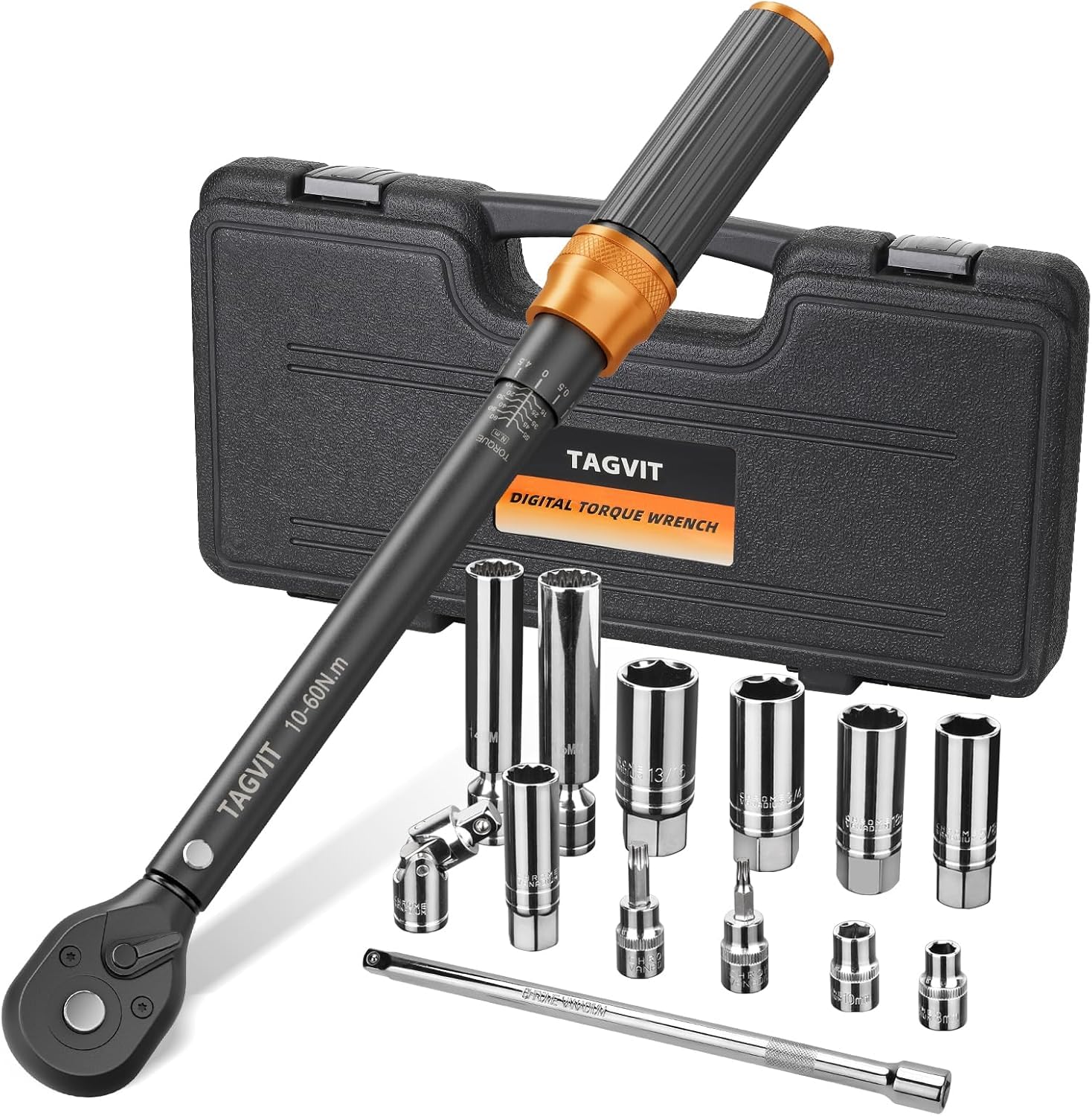 TAGVIT 14 PCS Swivel Magnetic Spark Plug Socket Set with Torque