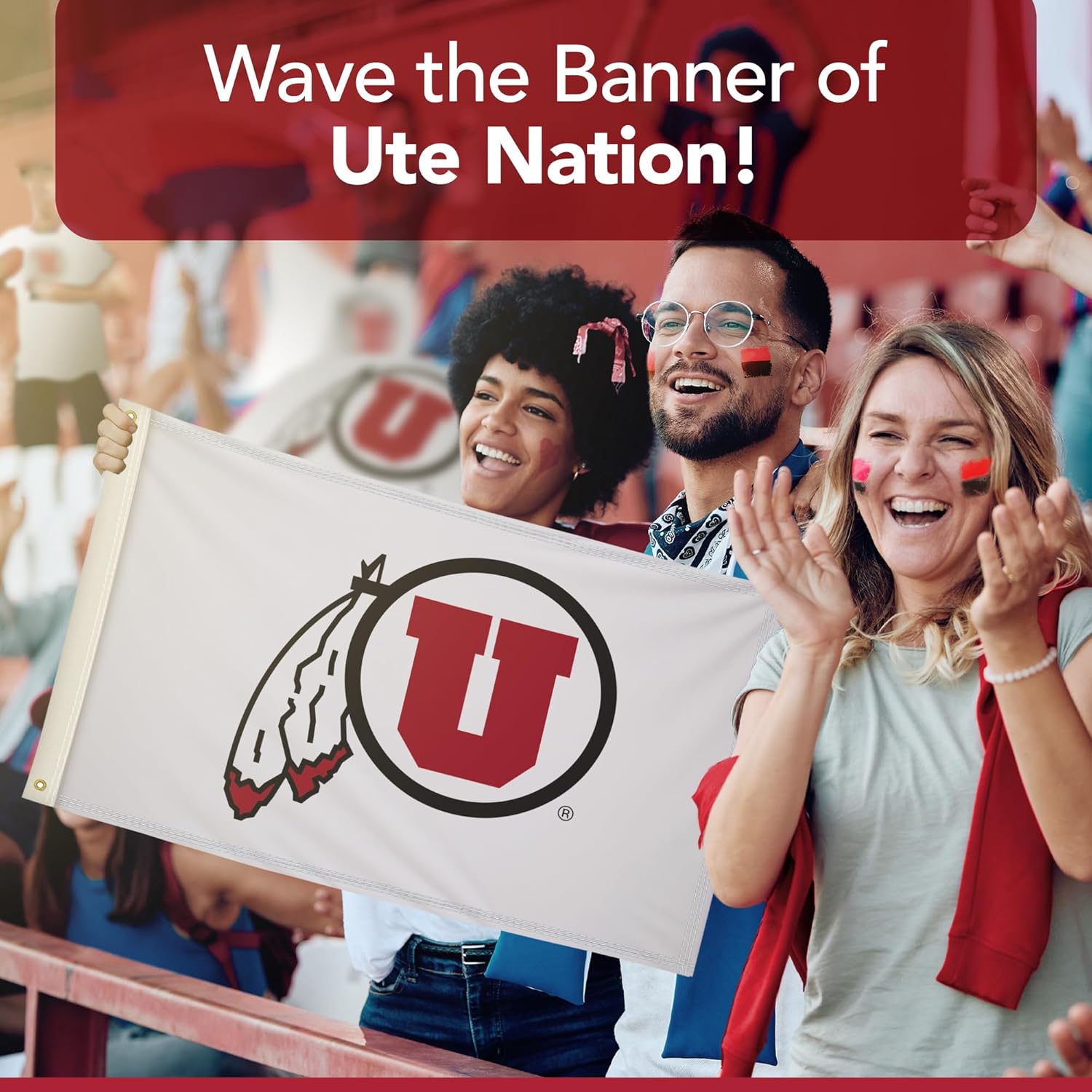 Utah Utes College Sports Printed Flag - NCAA Licensed - Nylon - School Banner (White, Red) (2' x 3')