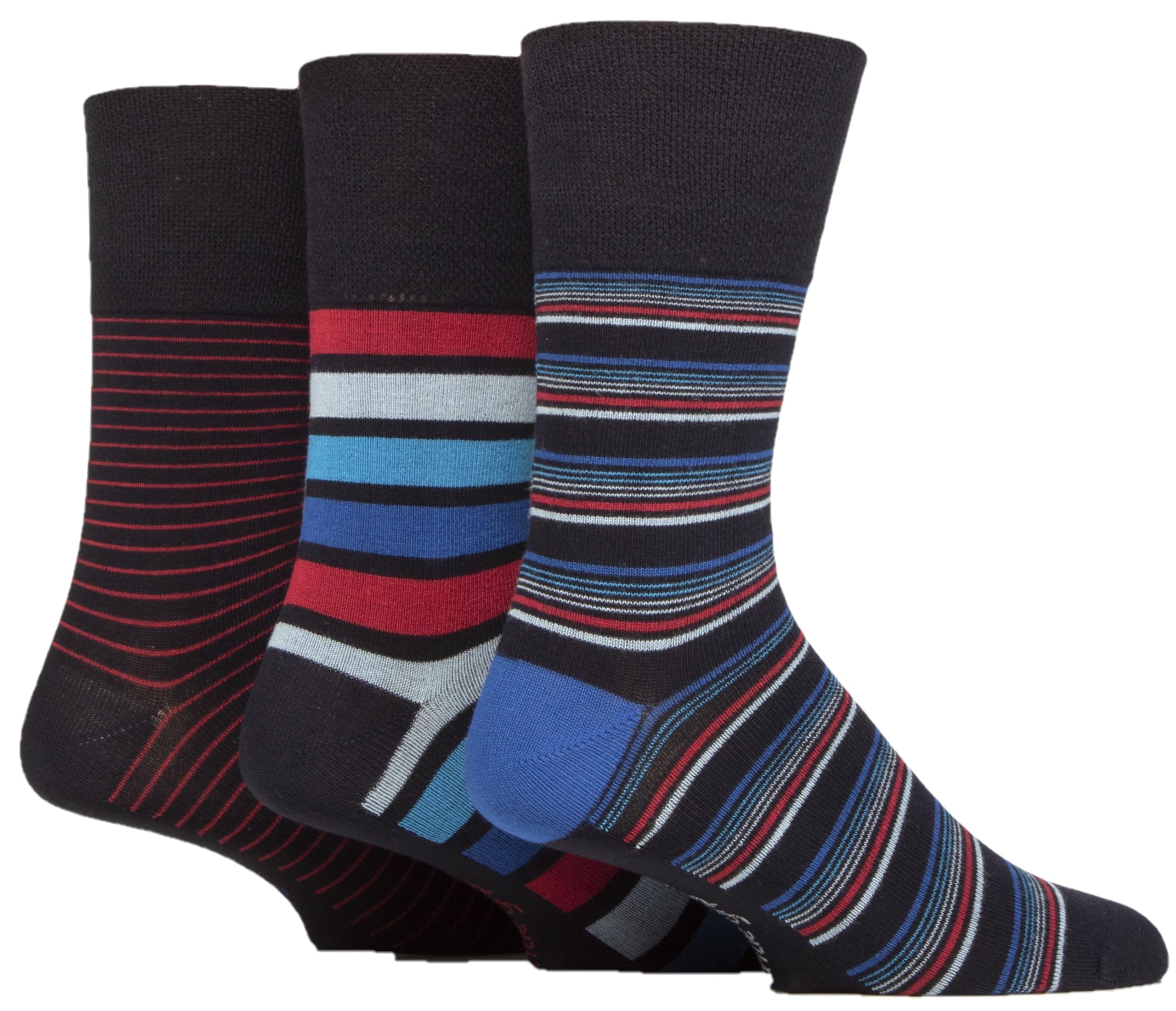 Sock Shop Gentle Grip Men's Sailor Stripe Gentle Grip Striped Plain And Patterned Soft Breathable Bamboo Socks In Mulitpack Of 3 Assorted Colours Sizes 6-11 6-11