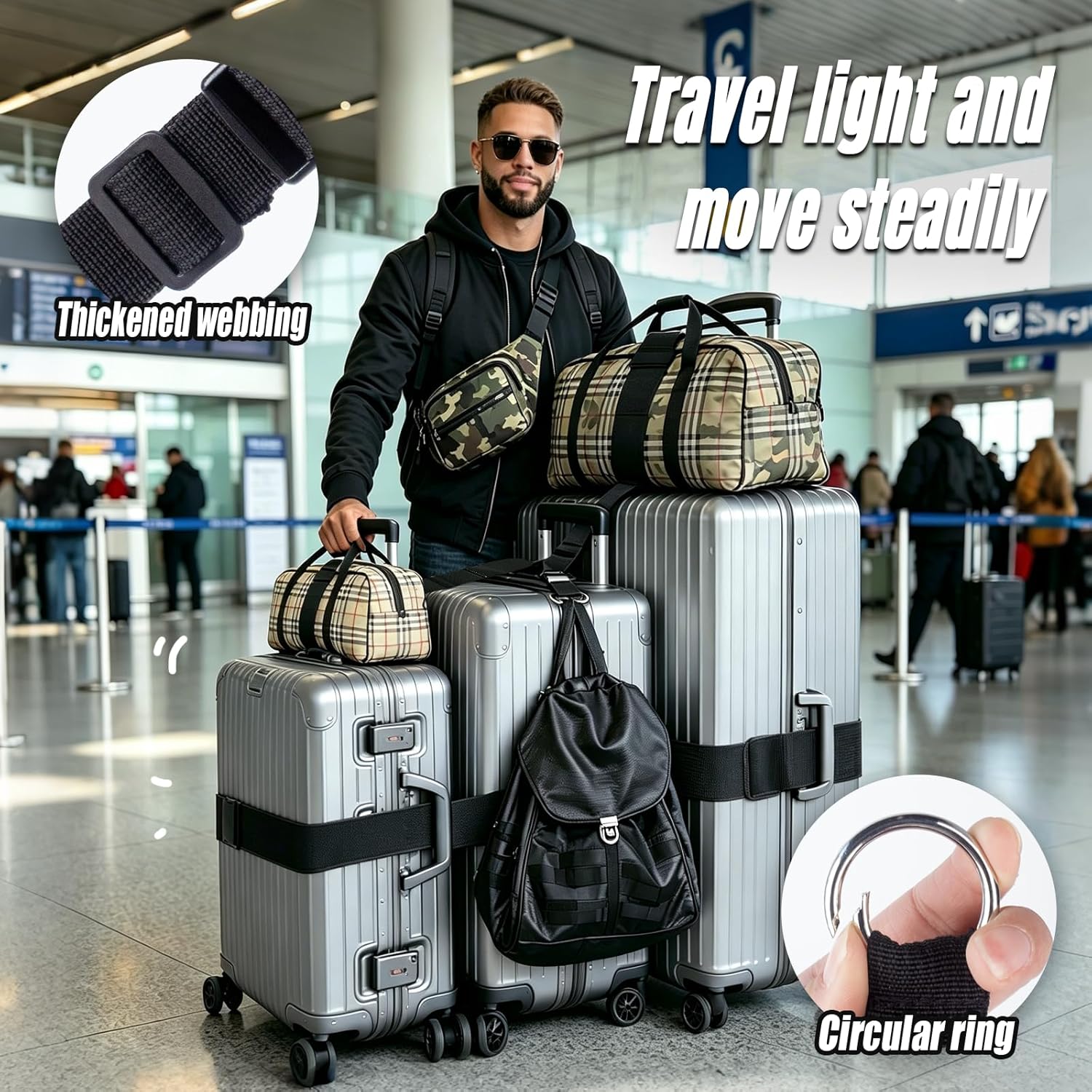 6PCS Luggage Straps for Suitcases, Adjustable Elastic Bungee Strap, Connect Up to 3 Suitcases, Luggage Connector Strap for Extra Bags, Travel Essentials for Carry-On and Backpacks image 2