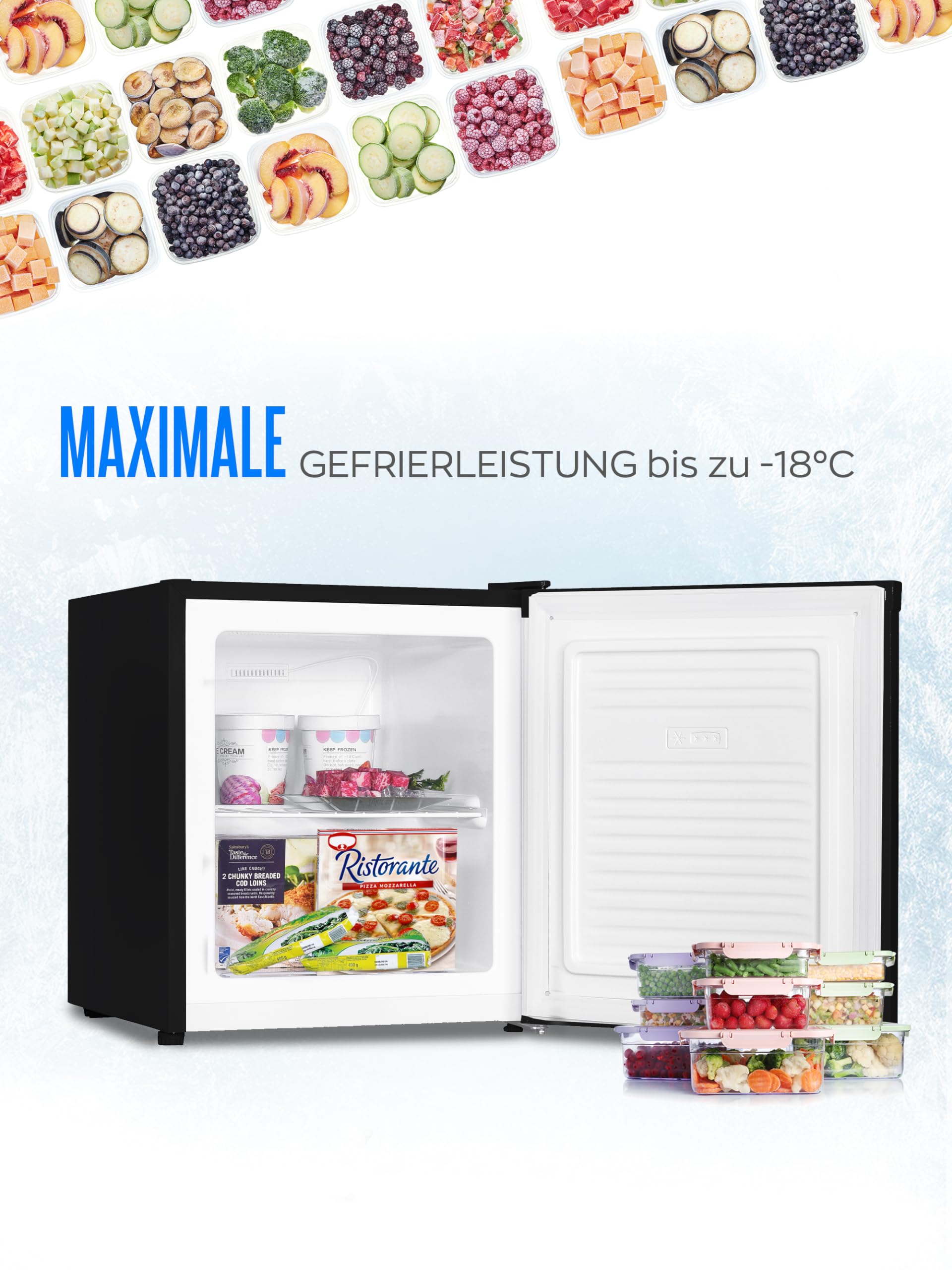Heinrich´s Mini congelatore da 33 l, -18 °C, piccolo, silenzioso, 40 dB, con cerniera della porta intercambiabile, perfetto per ufficio, campeggio, attività all'aperto