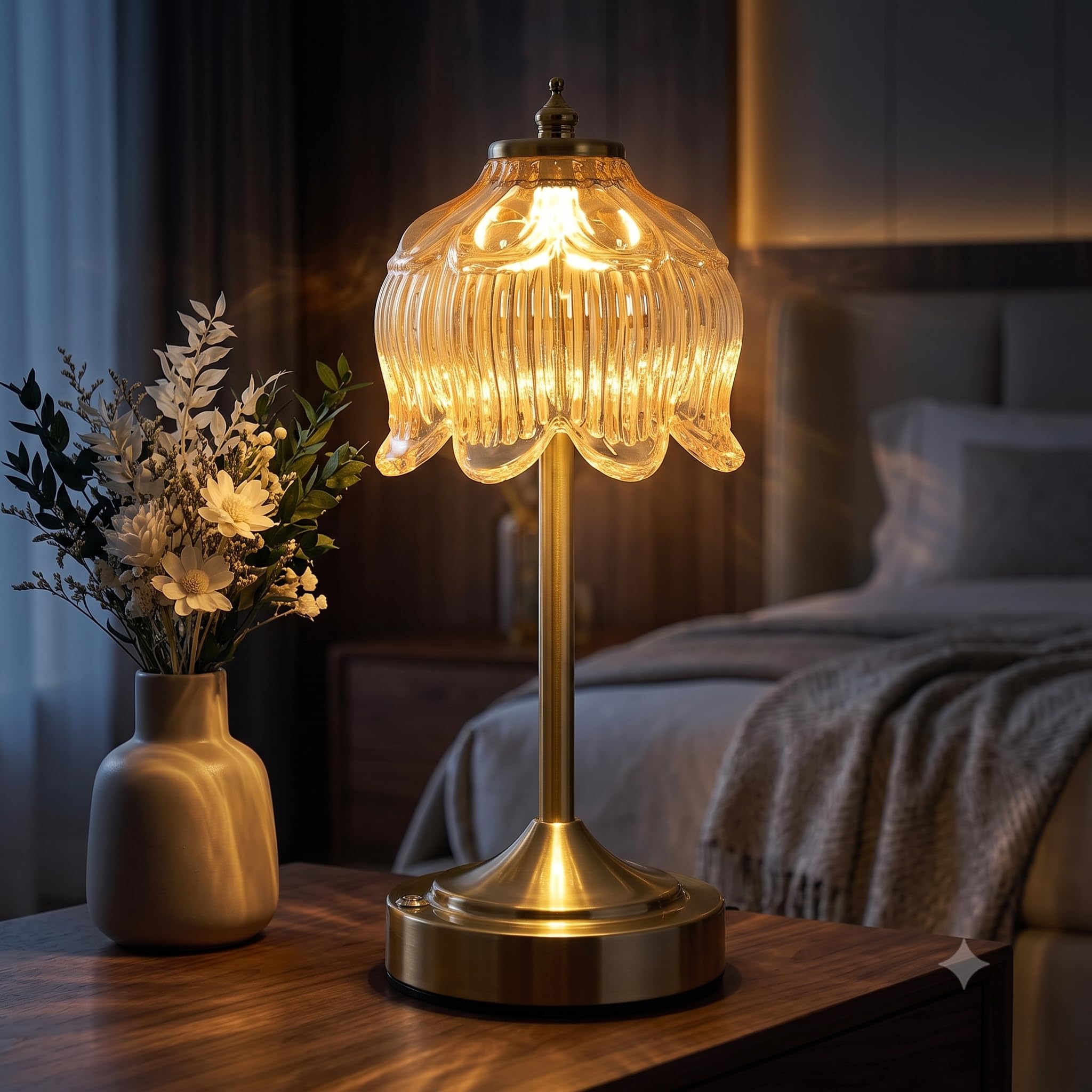NYRWANA Lotus Flower Rechargeable Cordless Table Lamp | 2000mAh Battery | 3 Colour Touch Control, Stepless Dimming, USB-C Charging | Metal Gold Bedside Lamp for Bedroom, Living Room, Home Décor-image-33