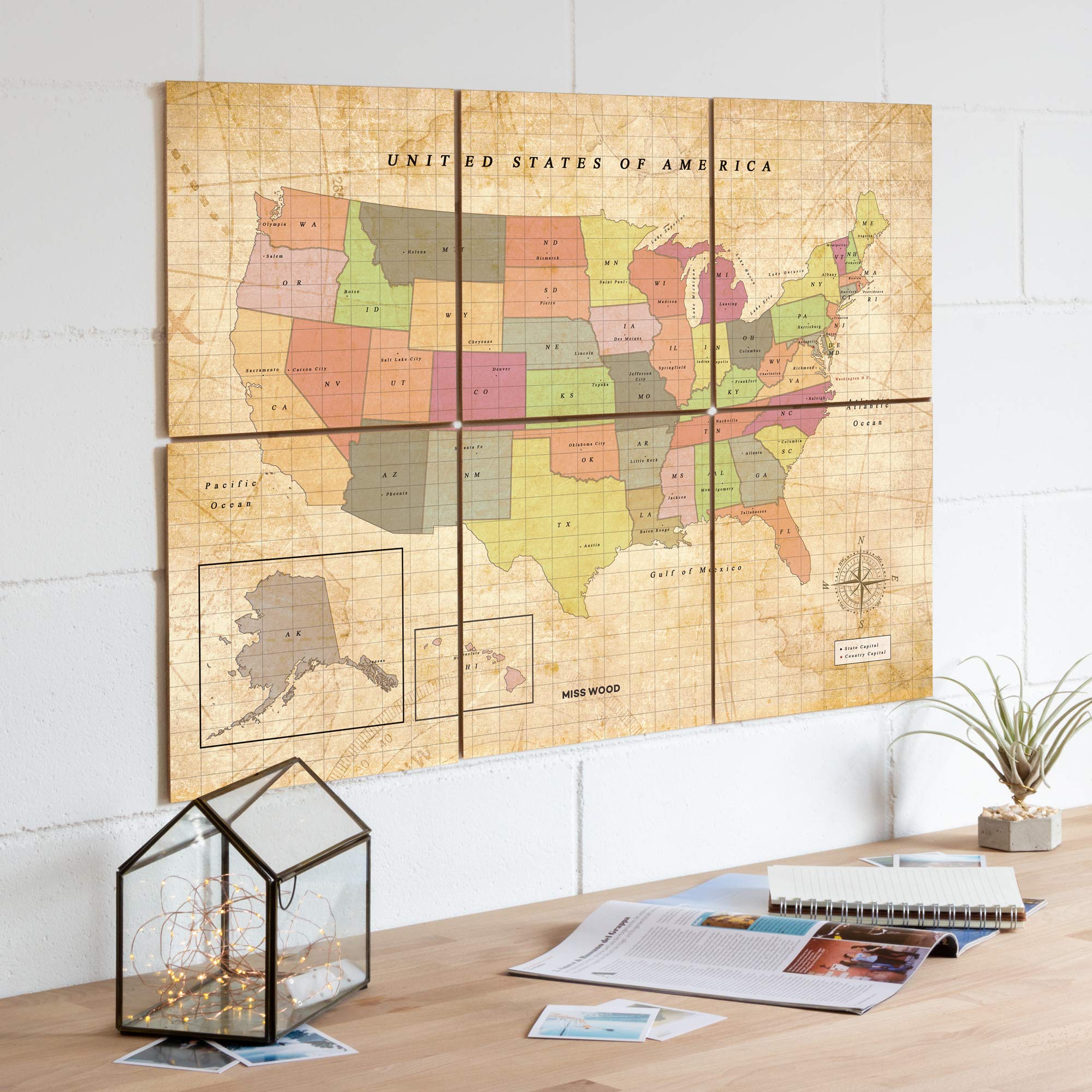Miss Wood Push Pin - Kit De Mapa De Viaje De Estados Unidos - Planificador De Viaje De