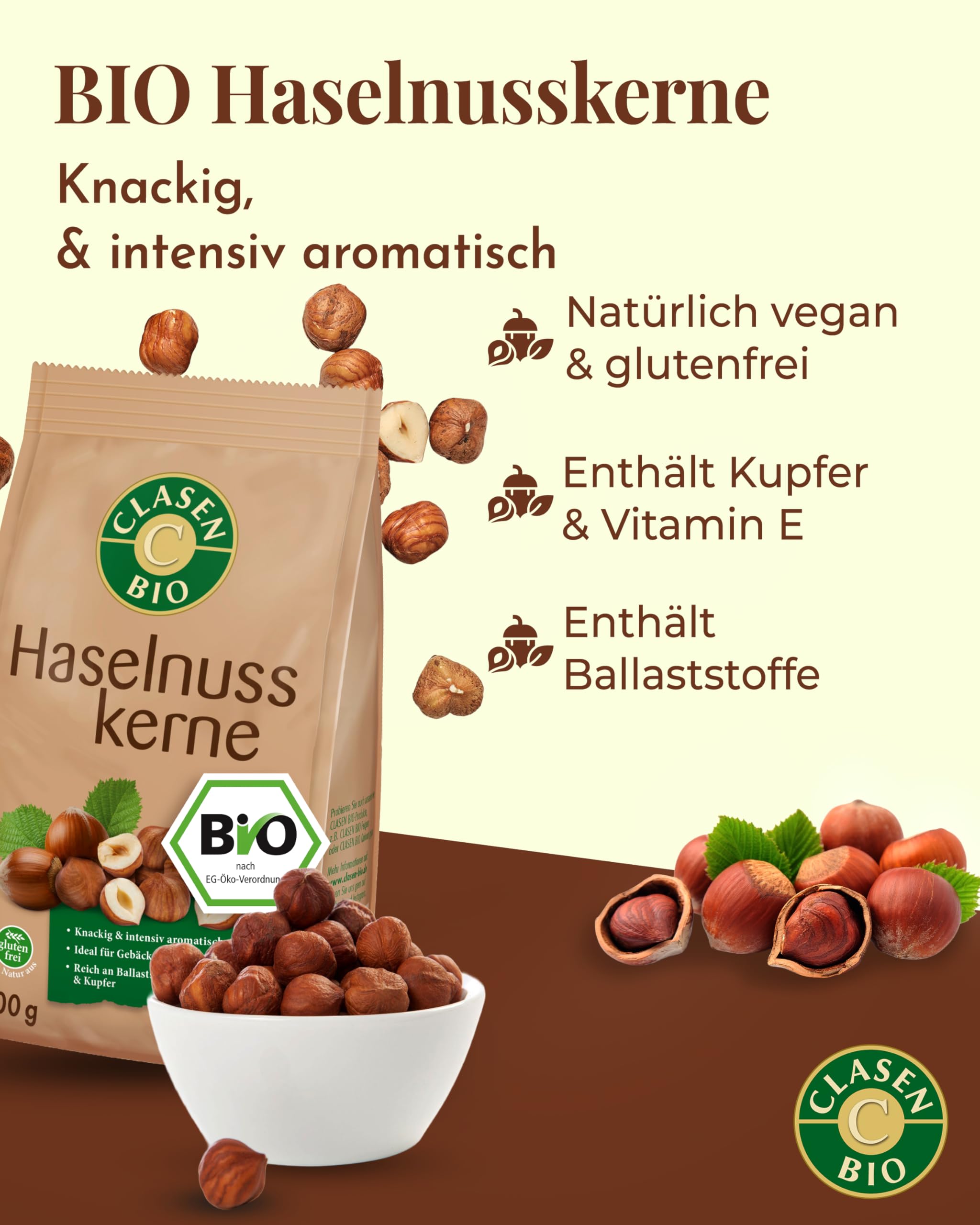 8x CLASEN BIO Haselnusskerne ohne Schale- 200g