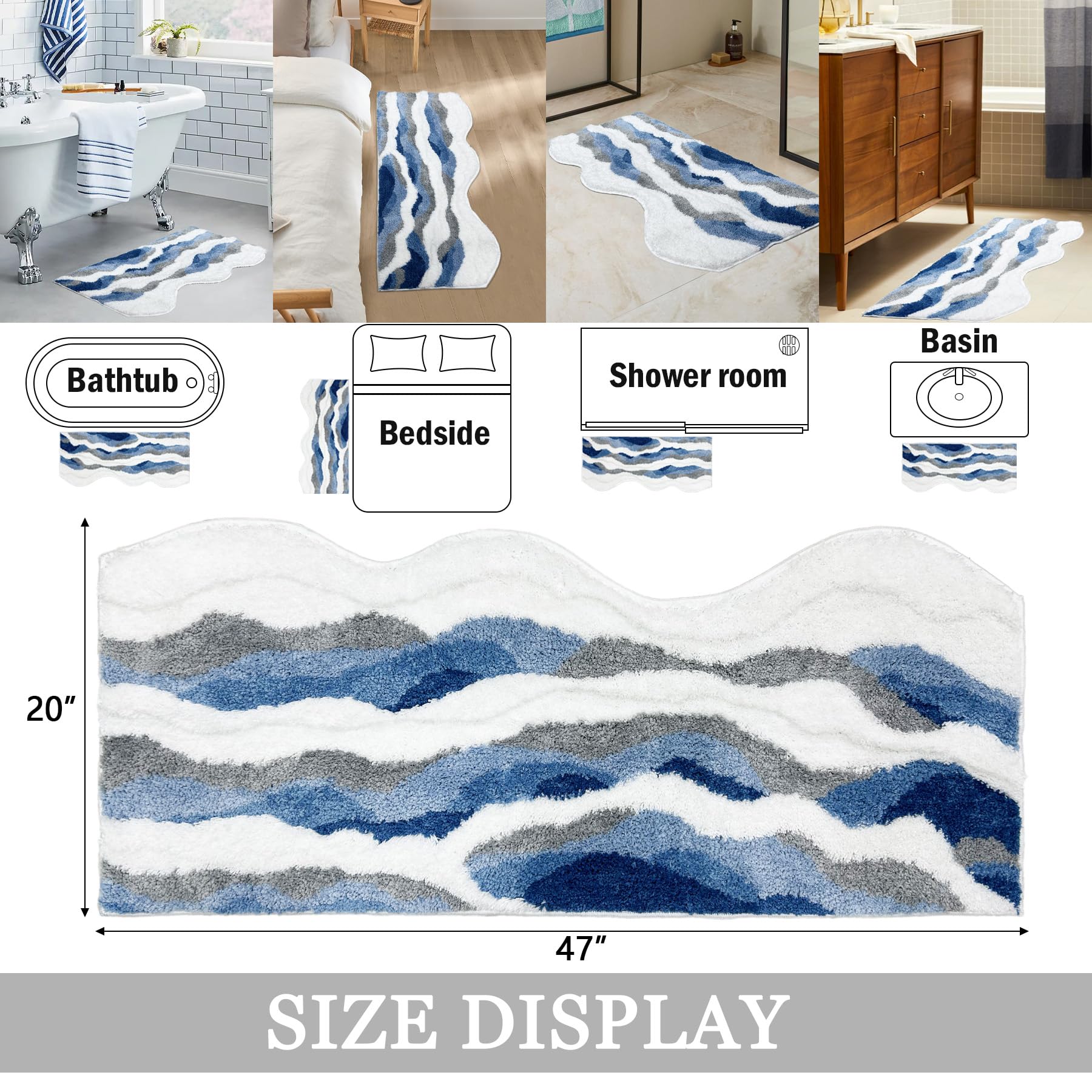 Alfombra de baño costera, alfombra de baño de playa de verano, alfombra de baño de 4 pies de largo, alfombra de baño para decoración de playa, alfombra de baño náutica para doble fregadero 2