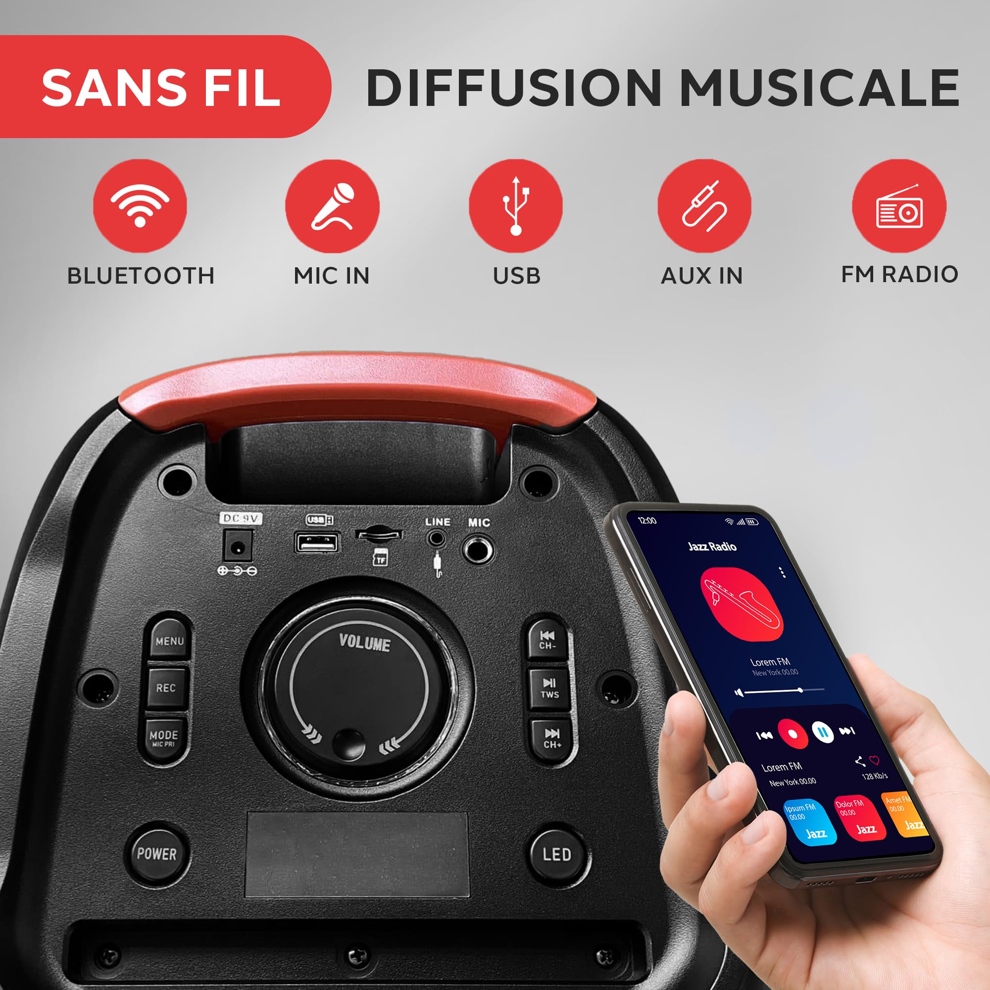 Pyle Enceinte Bluetooth de Fête Grande Taille – Gros Haut-Parleur Bluetooth avec Système Stéréo sans Fil Véritable (TWS) – Basses Puissantes et Aigus Clairs – Grand Haut-Parleur avec Sac de Transport