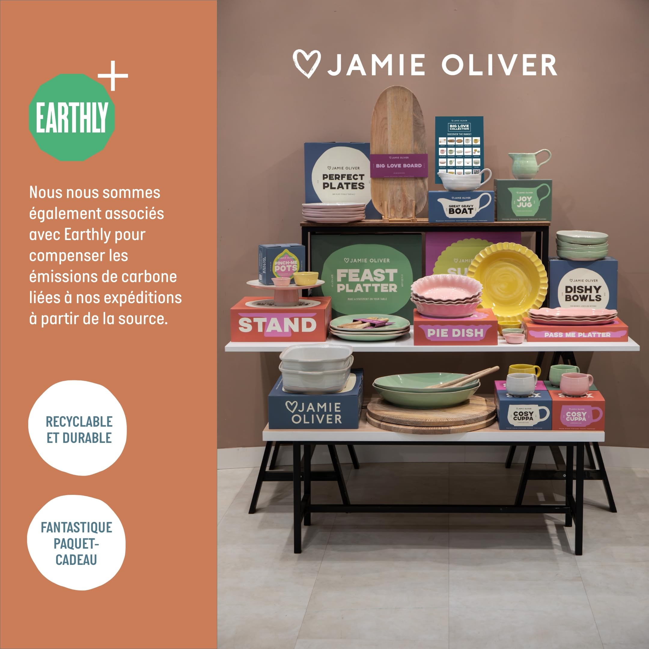 Jamie Oliver Big Love Plat à Tarte, Rose, Rond, Grès Moucheté avec Bords Ondulés, pour Four et Table, Compatible Lave-vaisselle et Micro-ondes, 28x6 cm