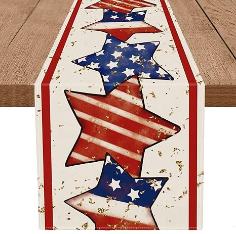 4th of July Table Runner Patriotic Memorial Day Stars Runners America Flag Independence Day Home Kitchen Dining Table Party Decor 13 x 72 Inch