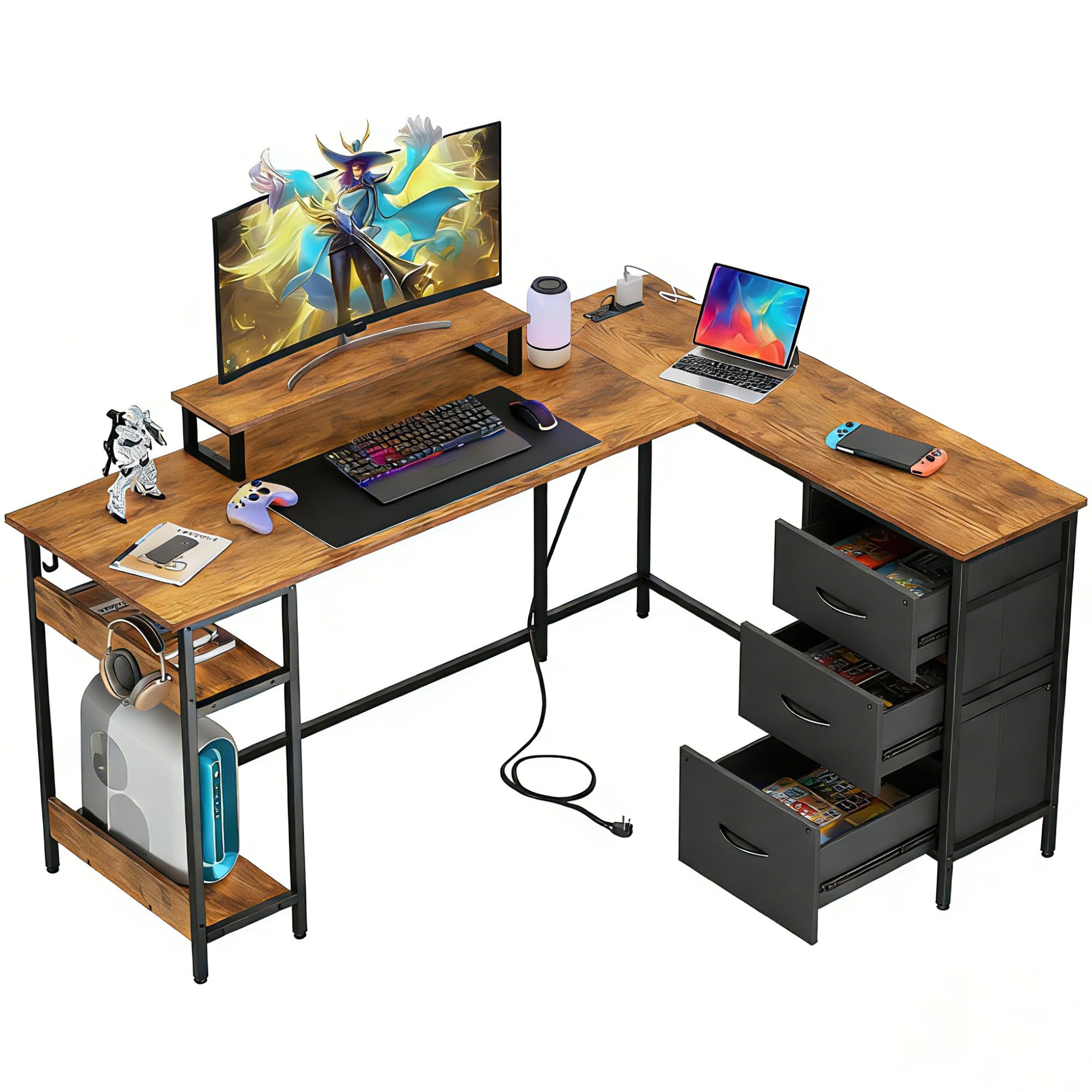 Amazon.com: DEVAISE L Shaped Gaming Desk with Drawers and Storage