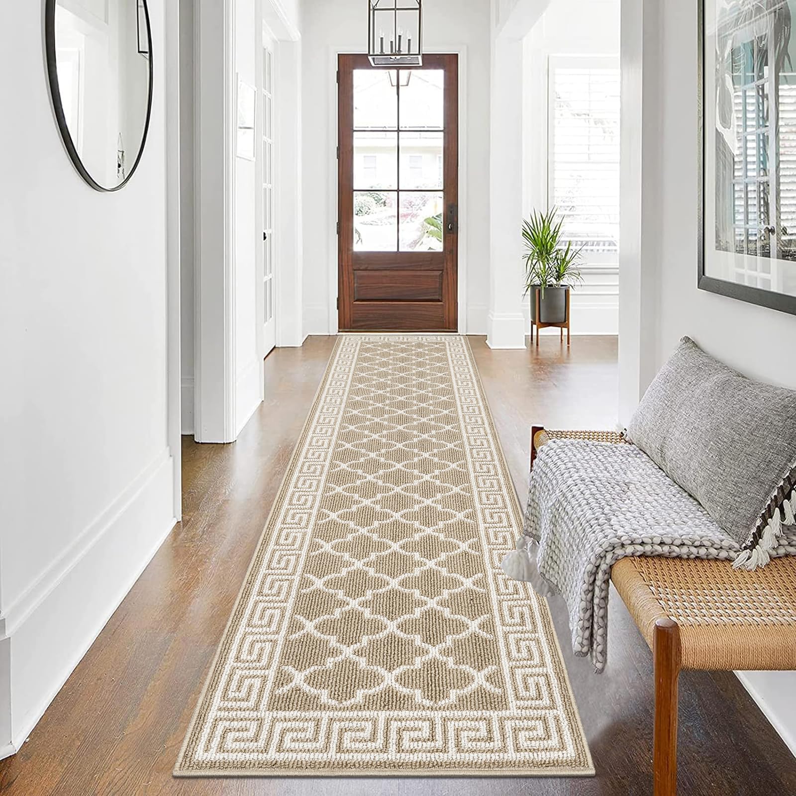 Tapis de couloir lavable beige 61x244 cm Pauwer pour l'entrée de maison