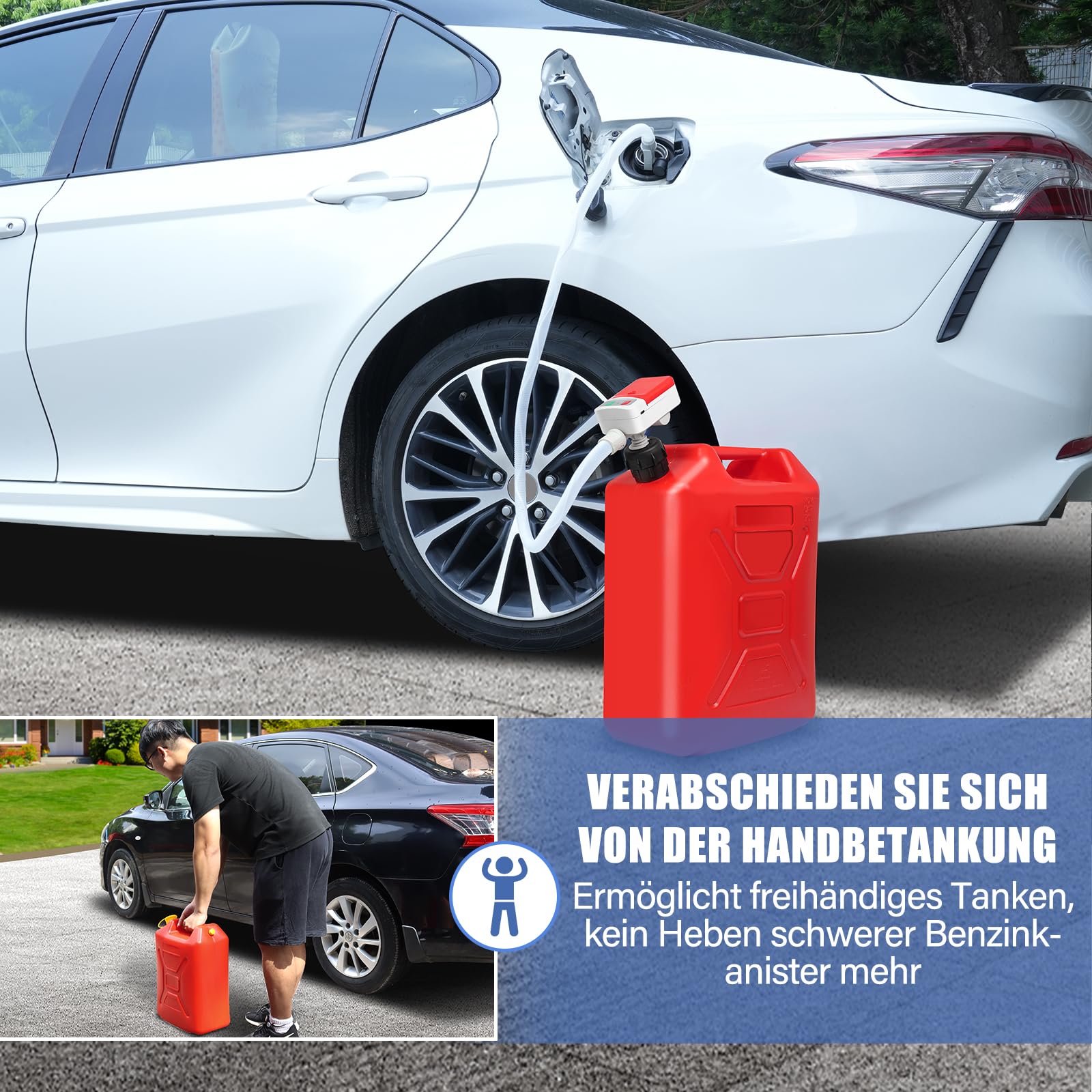 Kraftstoff Umfüllpumpe mit Auto-Stopp-Sensor, Kraftstoffpumpe mit 4 Größe Tankadapter, Elektrische Transferpumpe mit 1.8M Schlauch, Dieselpumpe für Benzin, Diesel, Öl, Absaugung Benzinpumpe