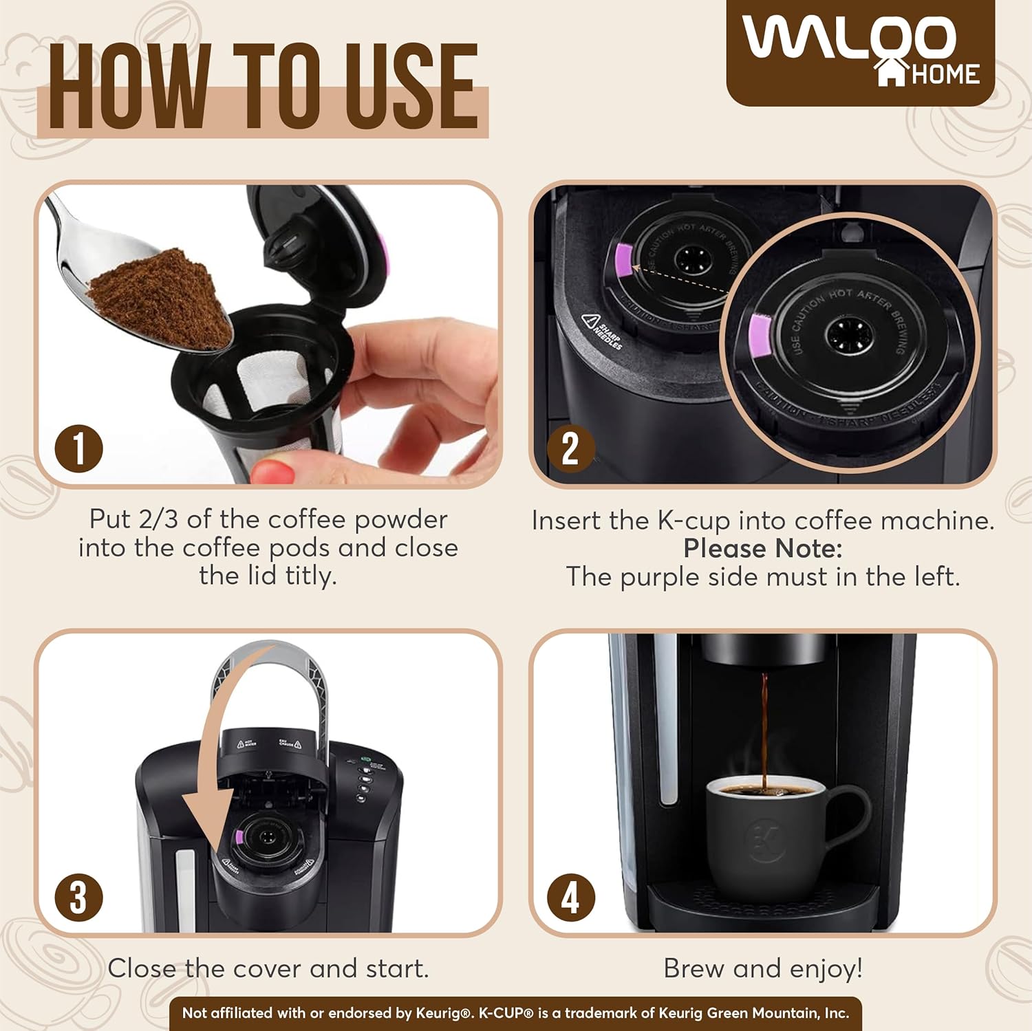 Waloo Reusable Single Serve Coffee Pods - Compatible with Coffee Brewers - Universal Coffee Filters - Eco-Friendly Stainless Mesh Refillable K-Cups - 2, 4 & 6 Pack - Dishwasher Safe (6 Pack - Black)