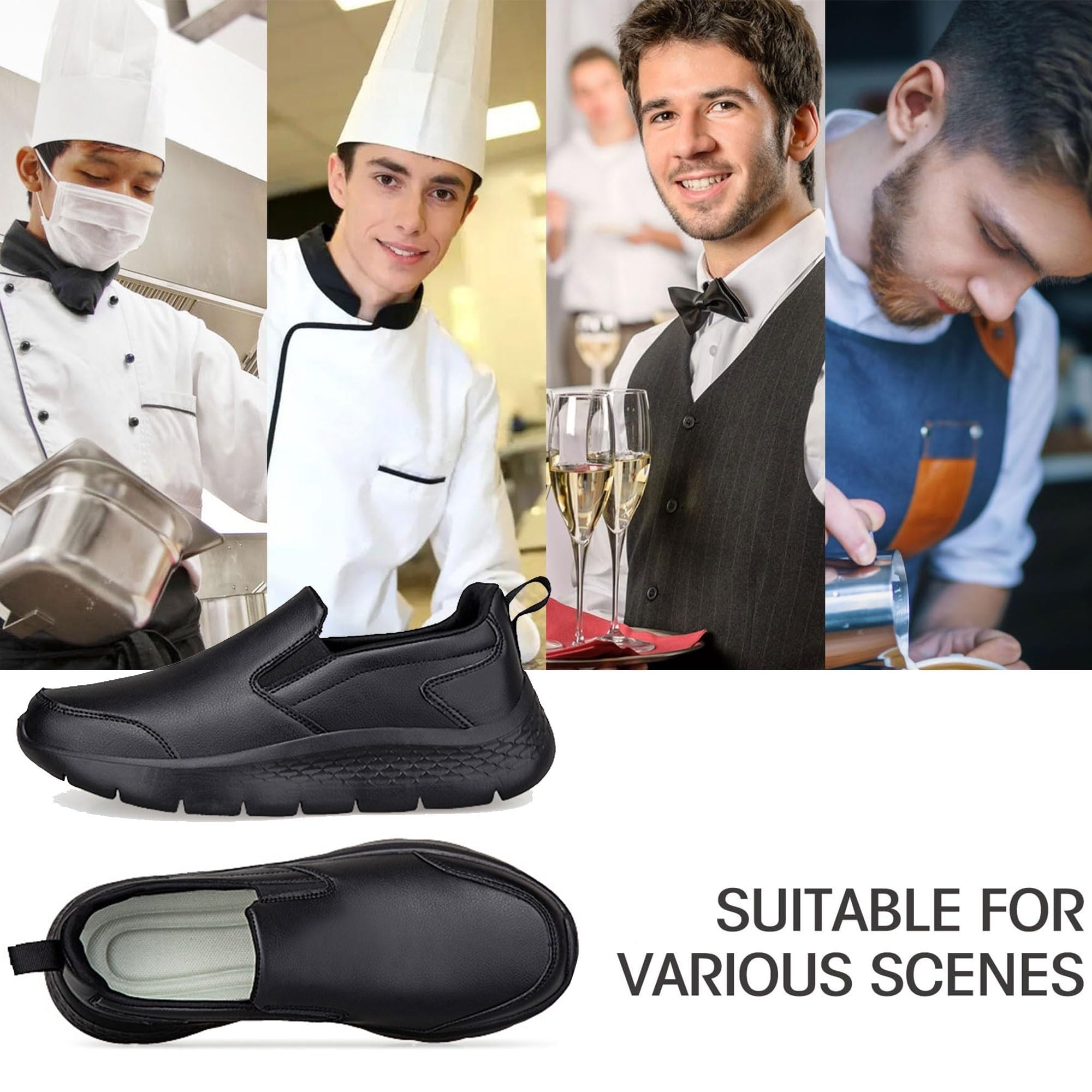Generico Scarpe da Chef Antiscivolo Uomo Donna, Sneakers da Cucina Impermeabili in Pelle, Scarpe da Lavoro Ristorazione con Suola Antiscivolo e Ammortizzazione