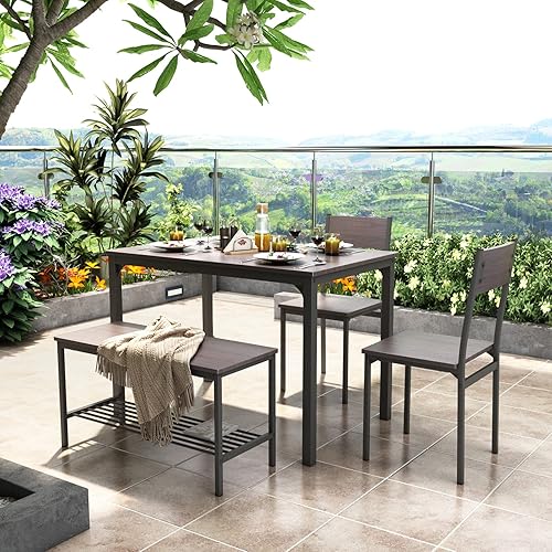 Miniatura 3 de SogesPower Juego de mesa de comedor de 43 pulgadas con 2 sillas y banco, juego de mesa de comedor para 4 hogares, cocina, comedor, restaurante