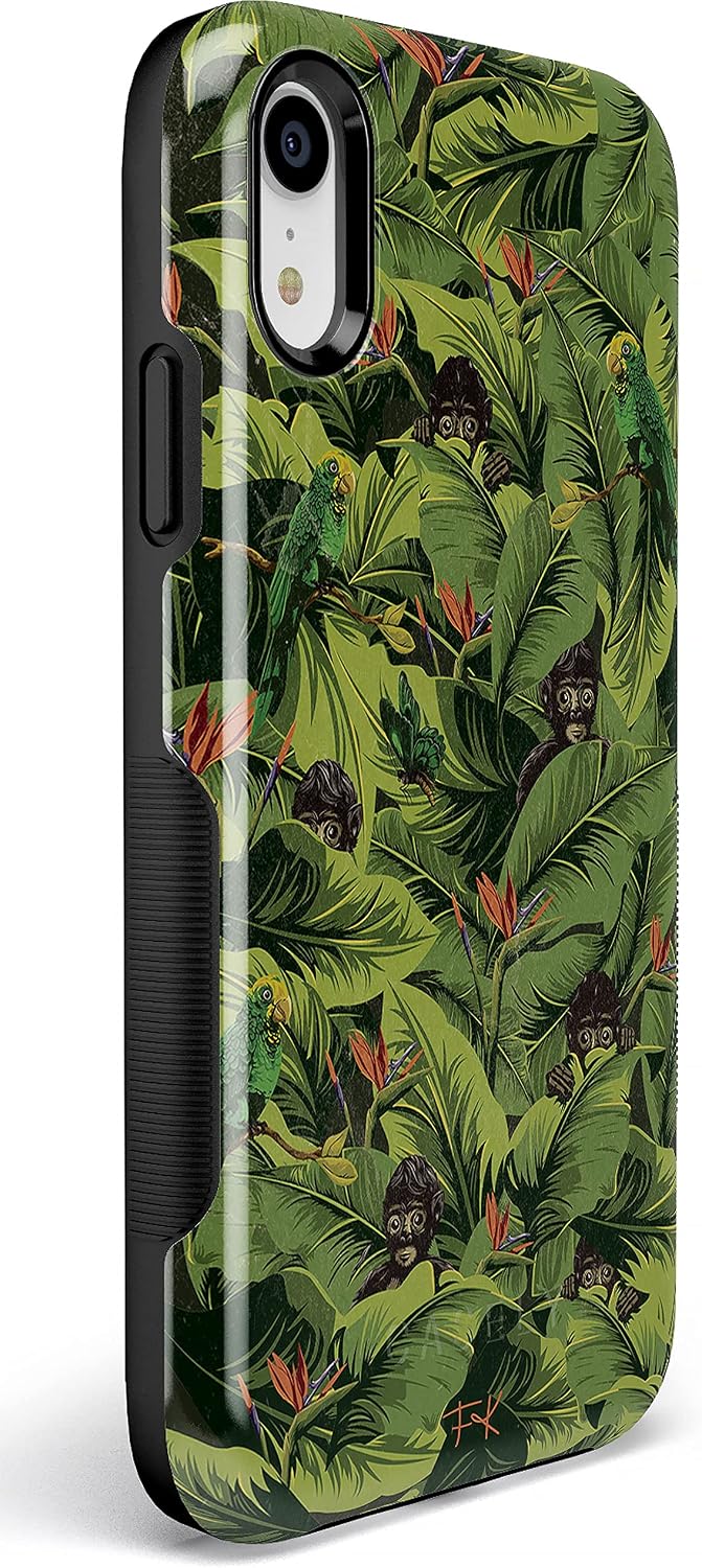 Casely iPhone XR Case | Sneaky Monkeys | Frida Kahlo Jungle Floral | Bold Protective Design
