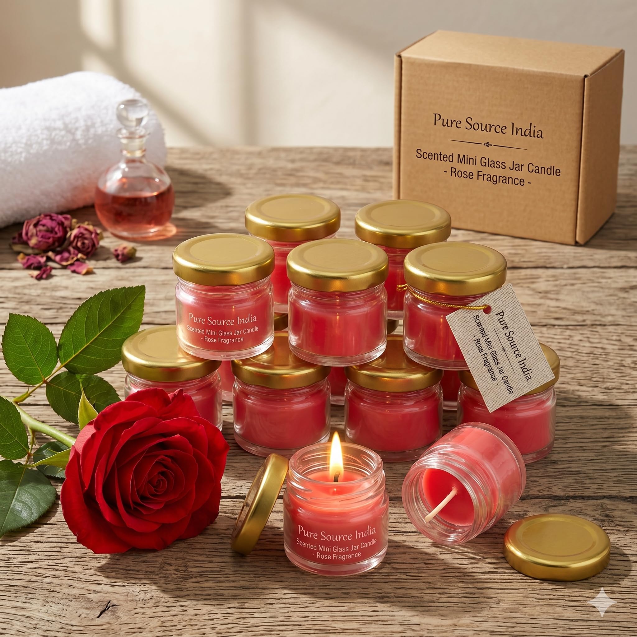 Pure Source India Scented Mini Glass Jar Candle 30 Gram Each Set of 12 pcs with Rose Fragrance-image-21