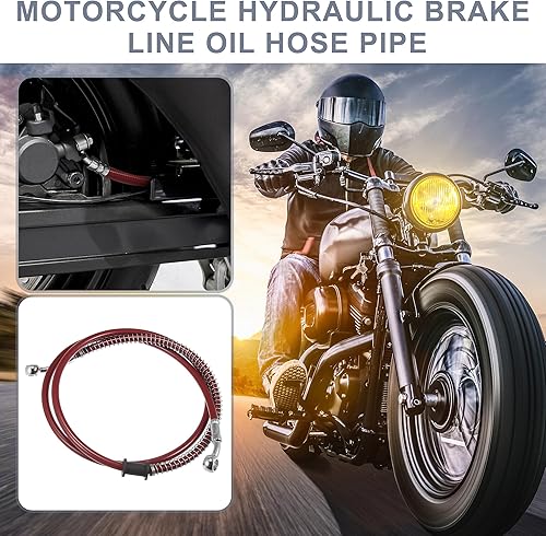 Miniatura 2 de Motoforti 51.18 pulgadas de longitud 0.394 in ID motocicleta línea de freno hidráulico tubo de manguera de aceite de acero inoxidable trenzado cable