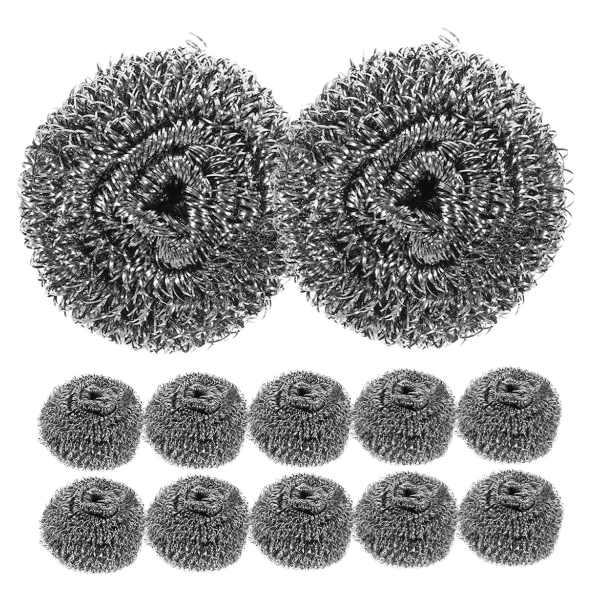 BEBEMOKO Ergonomic Handle Dish Scrubber 12 Pcs Steel Wire Balls for Pots Dishes Oven Set