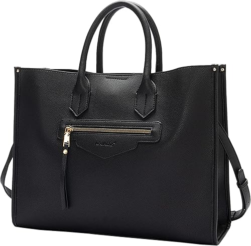 Bolso de mano para mujer, impermeable, de piel sintética, maletín de negocios, gran capacidad, bolso de hombro, bolsa de trabajo de oficina, negro