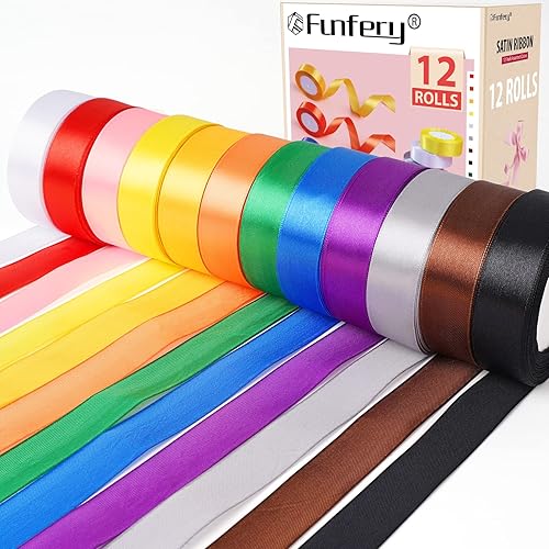 12 rollos de cinta de satén de 300 yardas de 1 pulgada de varios colores, 25 yardasrollo, cinta para envolver regalos, lazo de pelo de niña, cintas