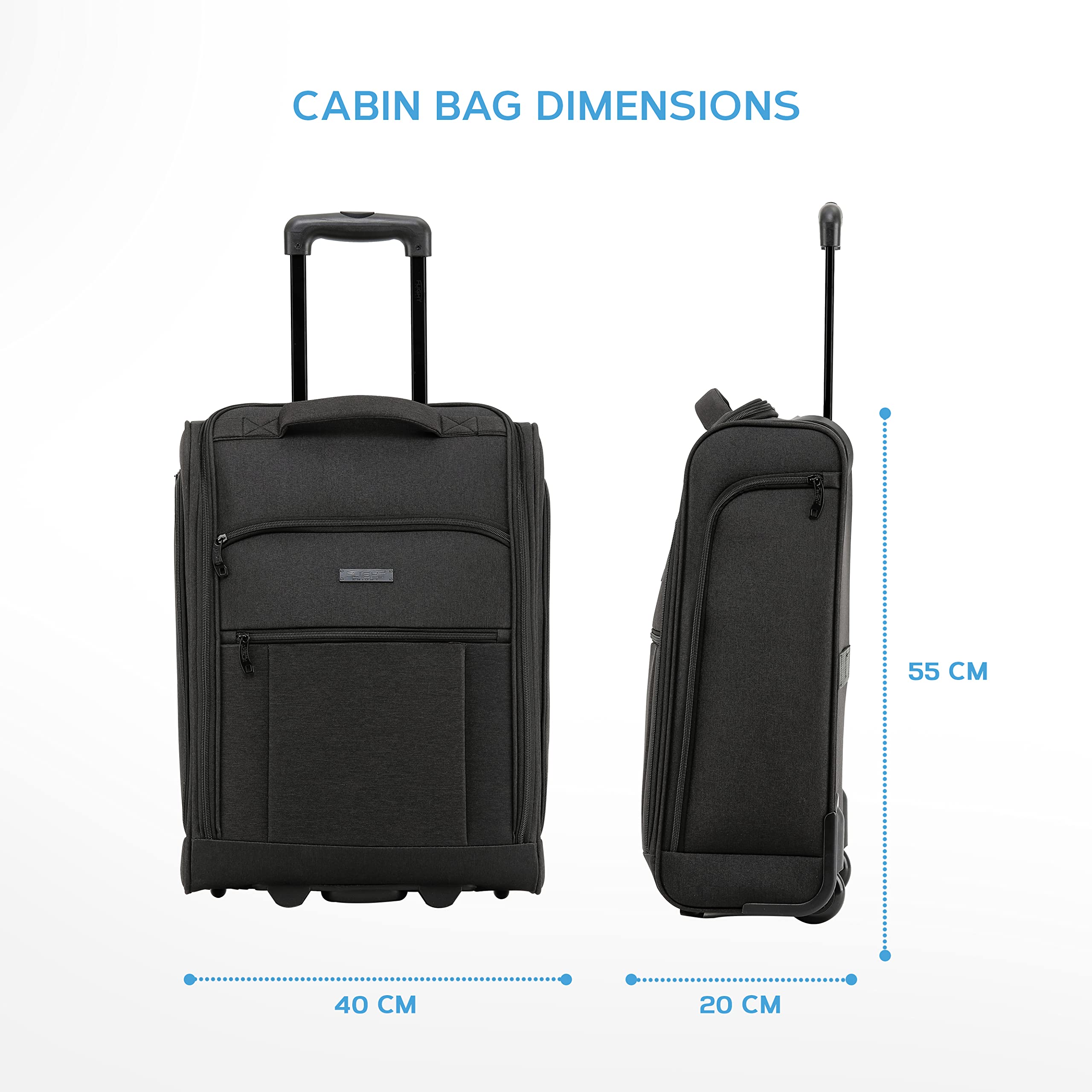 Flight Knight 55x40x20cm Ryanair Maximum Size Carry On Priority Hand Luggage Case Approved & Tested - 2 Wheels - Ultra Lightweight Durable Soft Case Textile Cabin Suitcase