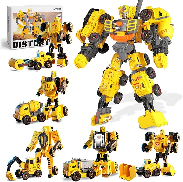 Bloomsmary 5-in-1 Transforming Construction Trucks Toys for Boys 3-6, STEM Building Vehicles Action Figures with Weapons for Child Age 4-7 – Toddler Robot Car Playset for Kids Holiday Birthday Gift