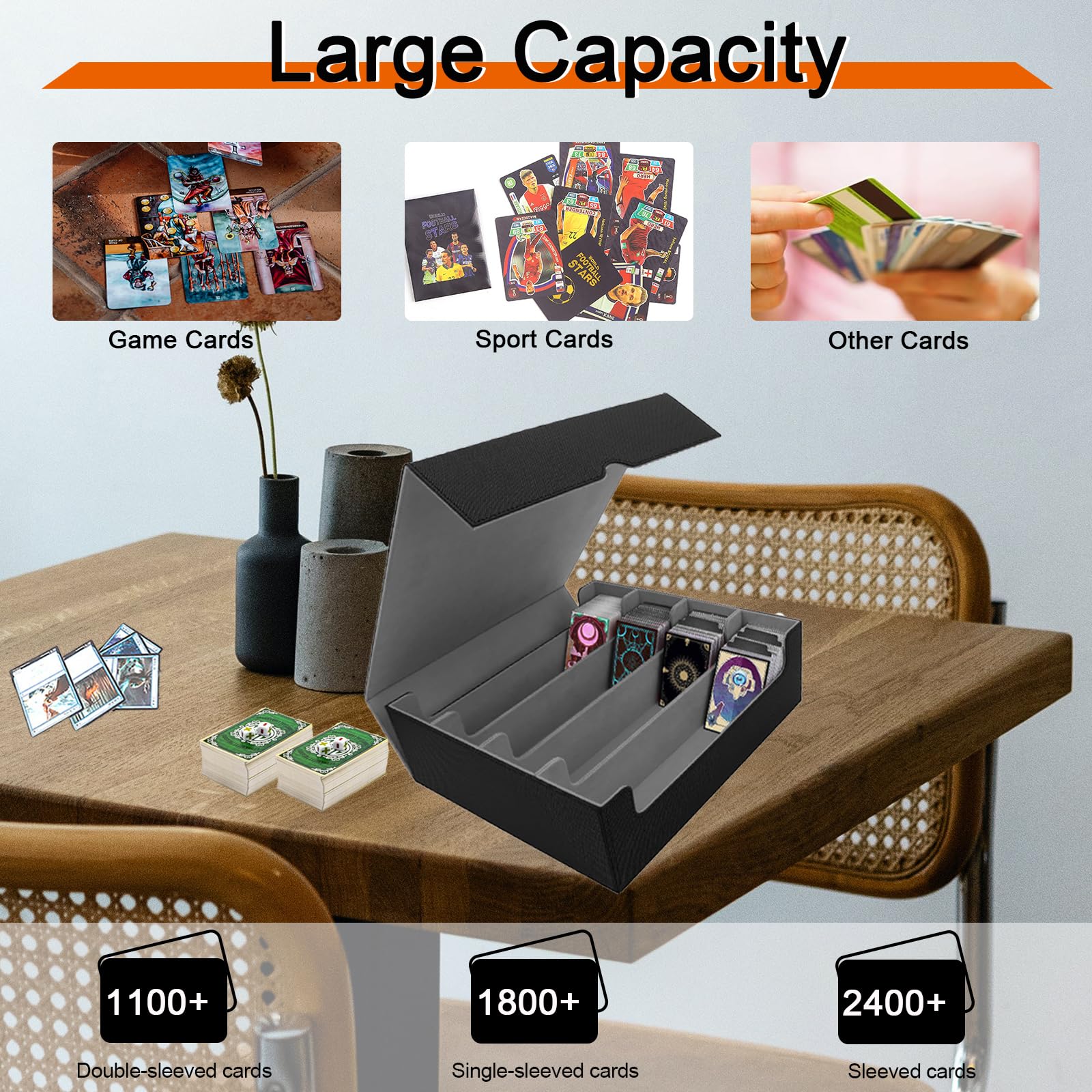 Smgbway Boîte Cartes MTG 4 Rangées – Deck Box 3000+ Cartes – Organisateur Cartes TCG Avec 12 Séparateurs Colorés (Noir Gris)
