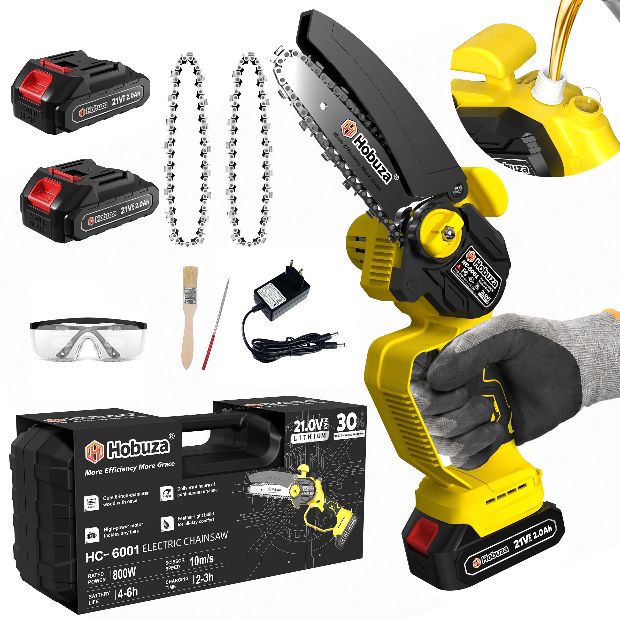 HOBUZA 6 Inch Brushless Mini Chainsaw - Cordless Power -10