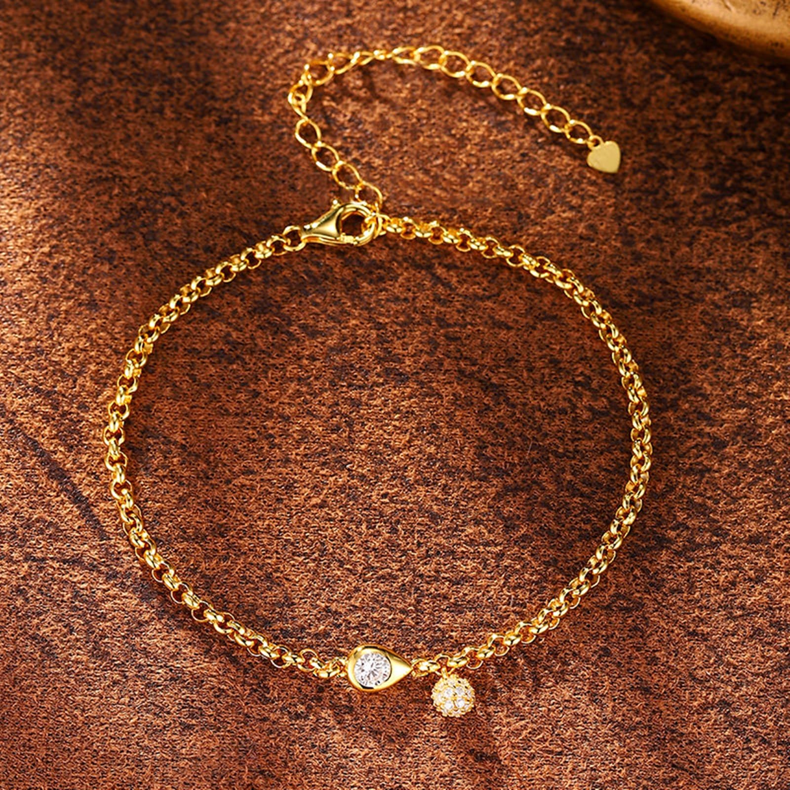 Pulsera de oro de 14 quilates para mamá, oro amarillo de 9 quilates, 14 quilates y 18 quilates con diamantes creados en laboratorio de 0,2 quilates, pulsera de abalorios para mujer