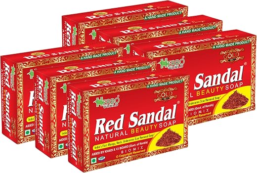 REDSANDAL® Herbal Red Sandal Soap | Ayurvedic Bath Soap for Gentle Cleansing &amp; Fresh Skin | Pack of 6 (75g Each)