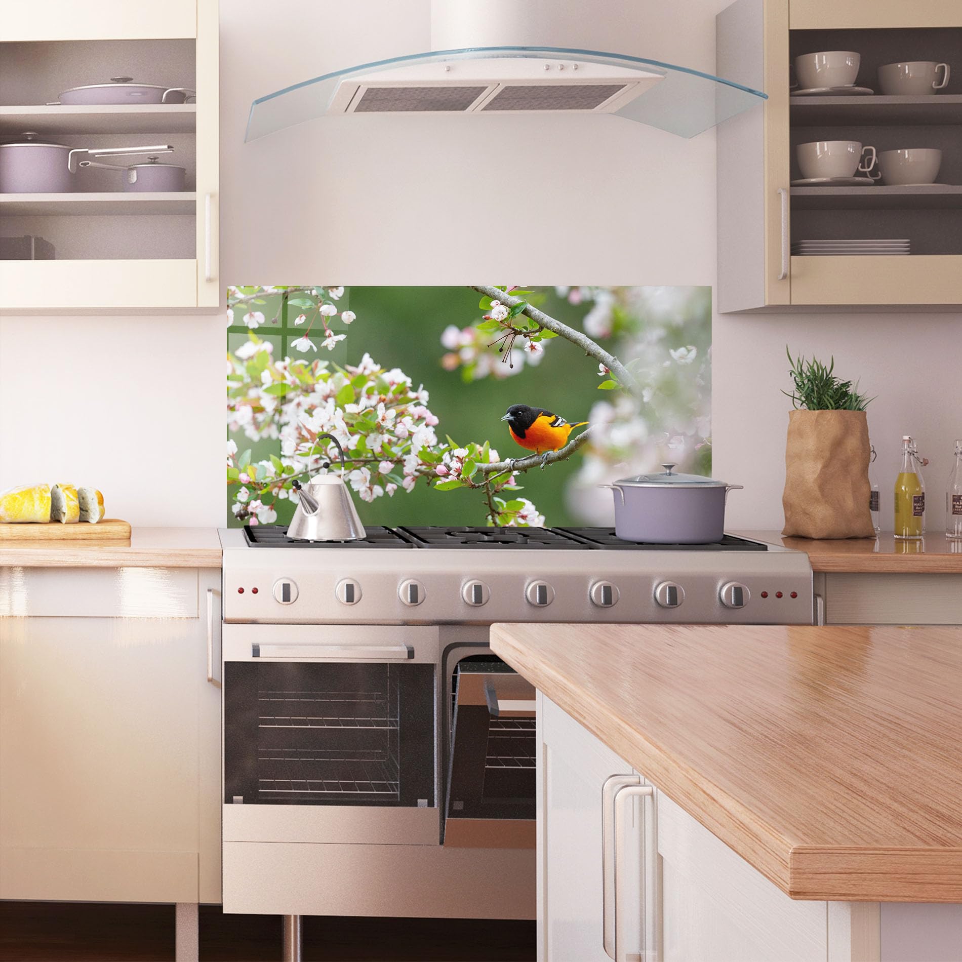 ARTHUB® Crédence de Cuisine en Verre 60x150 cm, Spring Flower Trees | Protection Contre Les éclaboussures, Revêtement Mural en Carreaux, Plaque en Verre, Verre trempé, Paysages, Printemps