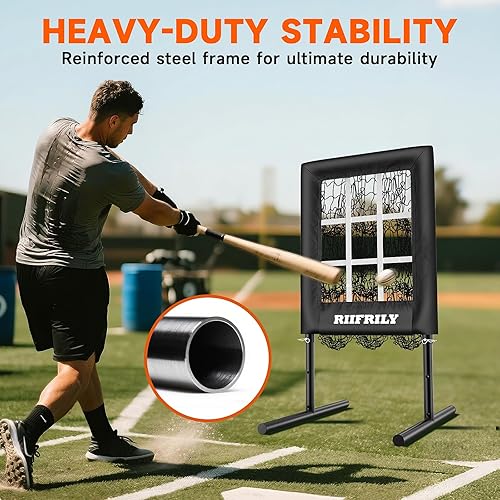 Miniatura 3 de Red de lanzamiento de béisbol resistente de 9 agujeros con bolsillos para objetivos de lanzamiento, zona de huelga de tamaño regulador, equipo de