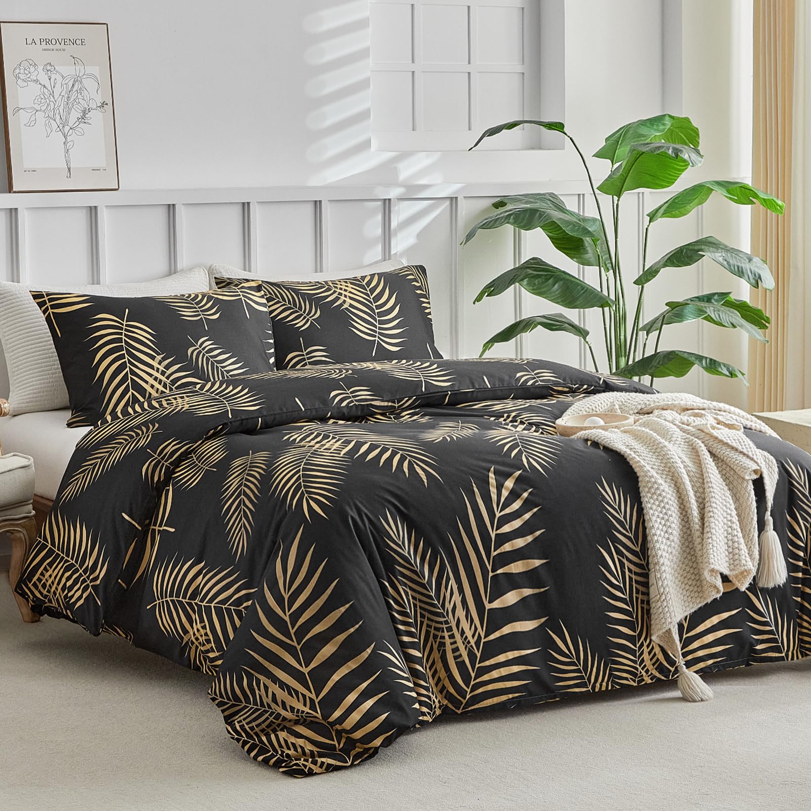 Tokokimo 4PCS Duvet Cover Sets King Size Bedding Sets, Botanical Branches Printed Grey Kingsize Duvet Cover Sets with Pillowcases and Extra Fitted Sheet, Soft Microfiber King Size Bedding Sets — view 77