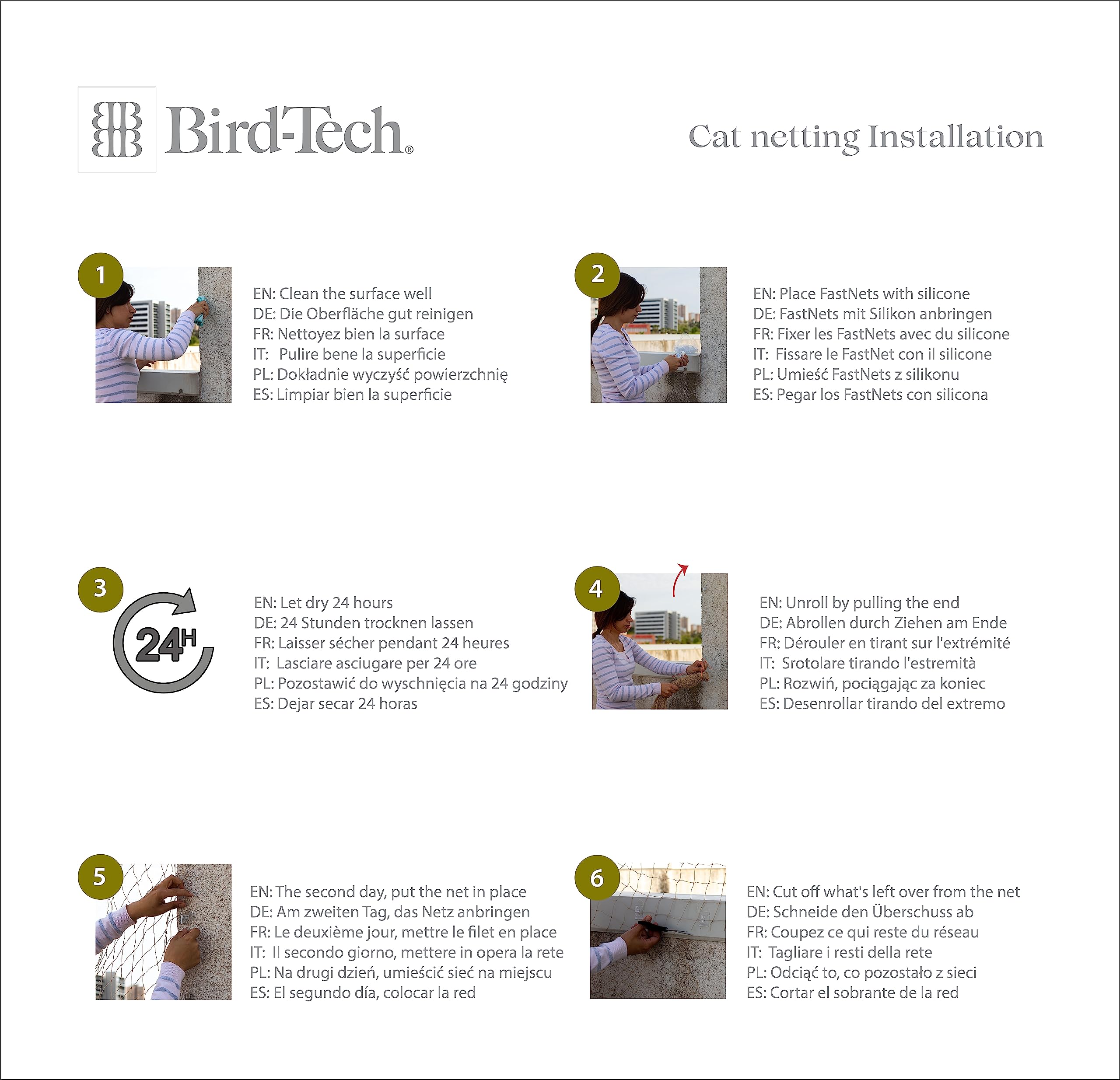 Bird-Tech TM Katzennetz für Balkon Premium Steinfarbe + 100 Haken + 2 Transparent Silikon, 80 ml (5X5 MTS)