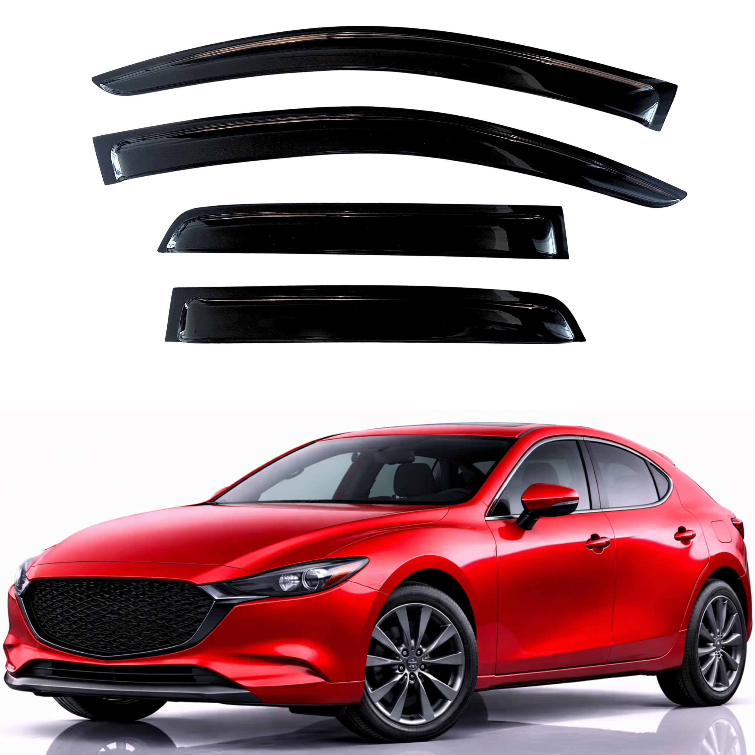 KPY Rain Guards Fit for 2019-2024 Mazda 3 Hatchback, Out-Channel Window Visors Vent Wind Deflectors 4PC, Car Accessories for 19-24 Mazda 3 Hatchback (Excludes Sedan)