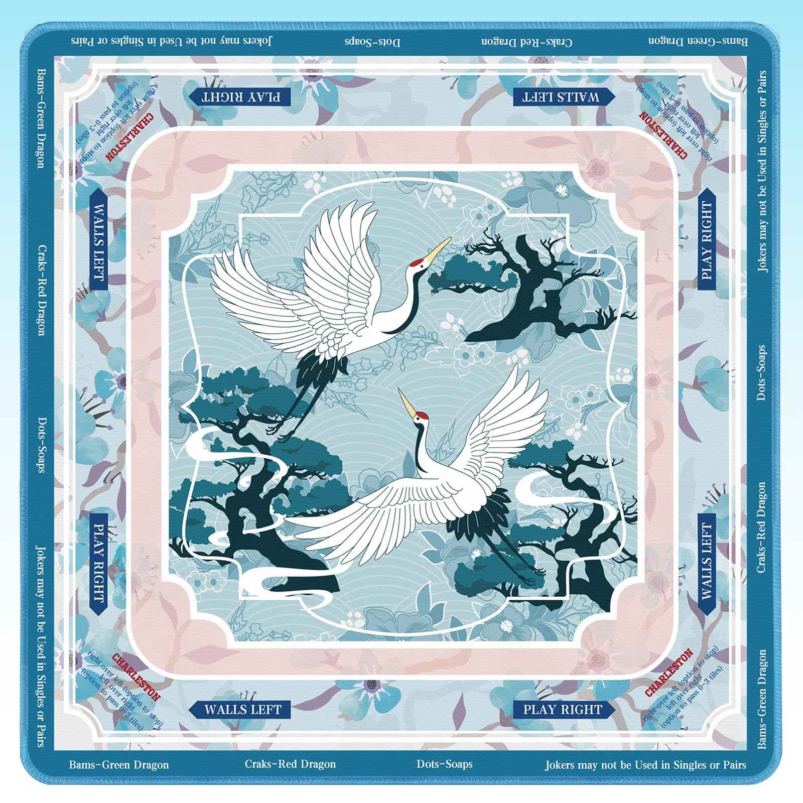 Seenelling Mahjong Mat - Tappetino antiscivolo, motivo: gru volante | Quadrato da 80 x 80 cm, imbottitura per riduzione del rumore, superficie di gioco Majong per tessere del domino da poker