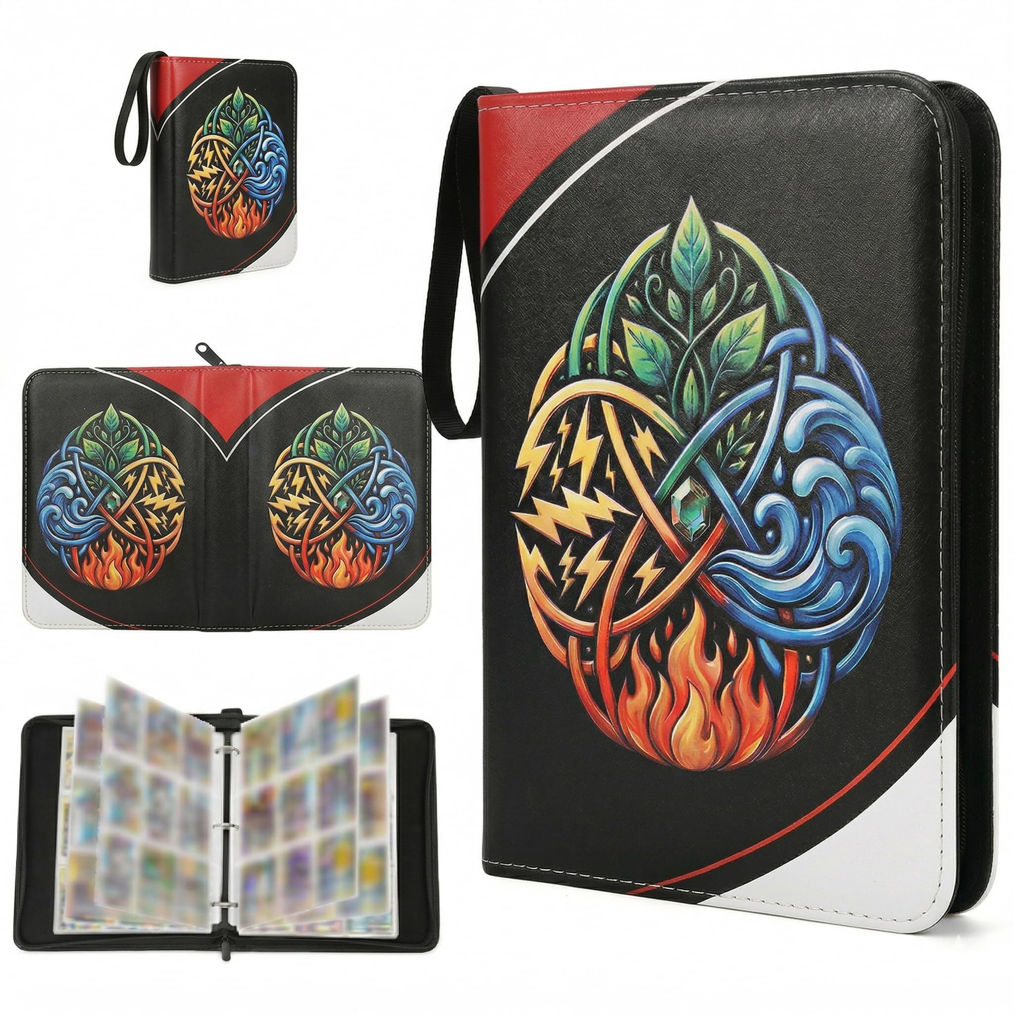 KORVORIA 9 Pocket Card Binder, 900 Trading Card Album, 3-Ring Card Collection Folder with Zip, Card Holder Waterproof PU Leather