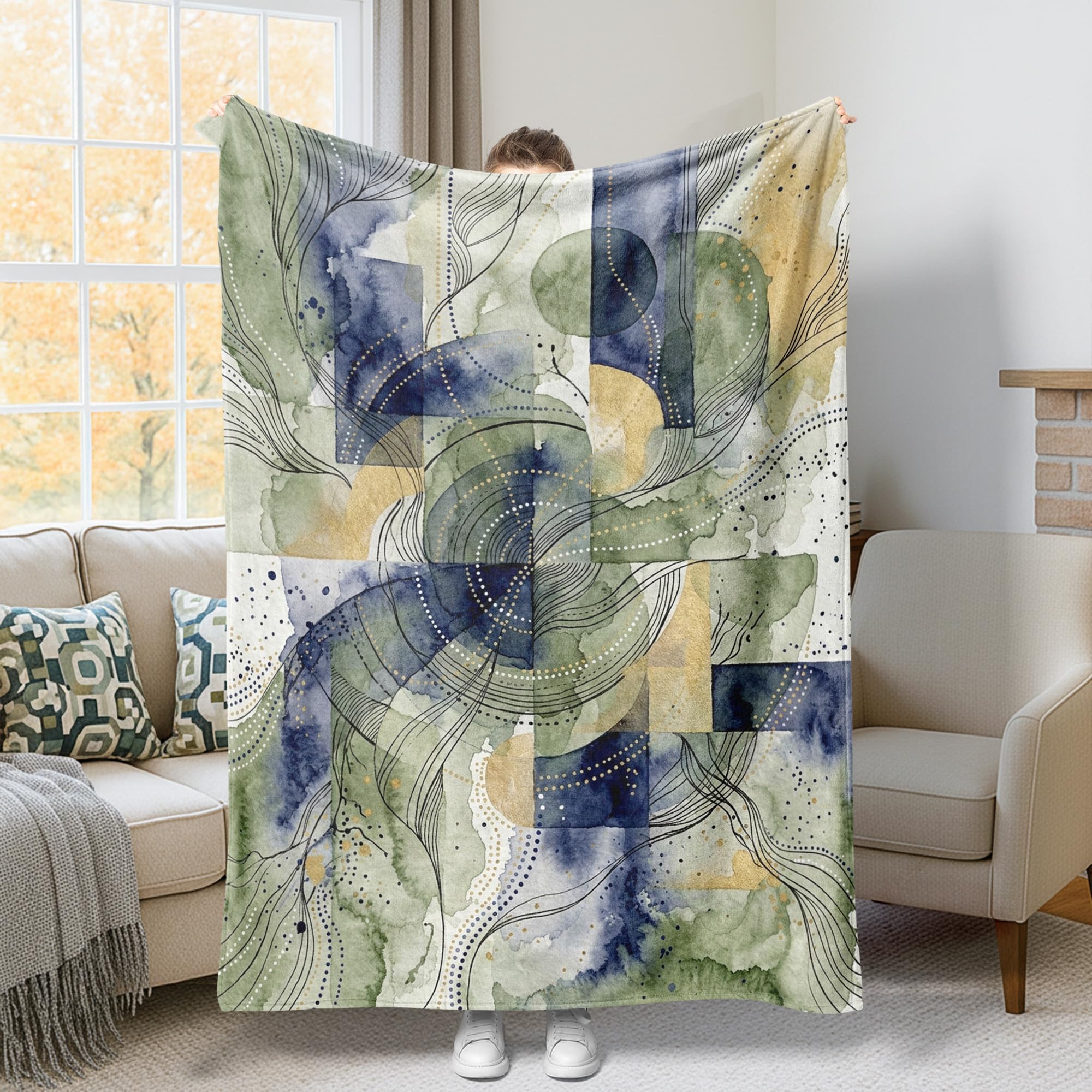 Jeté de lit abstrait contemporain au fini peluche de haute qualité moderne