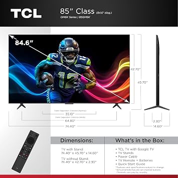 TCL 85 Inch Class QM6K Series | Mini LED QLED 4K HDR | 85QM6K, Latest Model | 120HZ-144HZ High Brightness Smart Google TV Dolby Atmos Onkyo Audio | Voice Remote Alexa Gaming Streaming Television