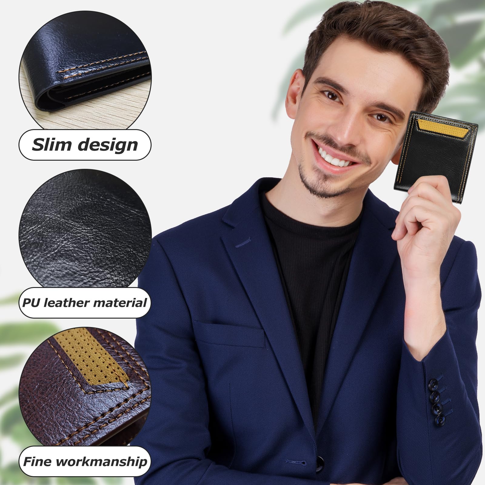 Billetera delgada y plegable, de cuero suave, multifuncional, para hombre, plegable, con ventana de identificación, tarjetero para tarjetas de crédito, Marrón, A 5