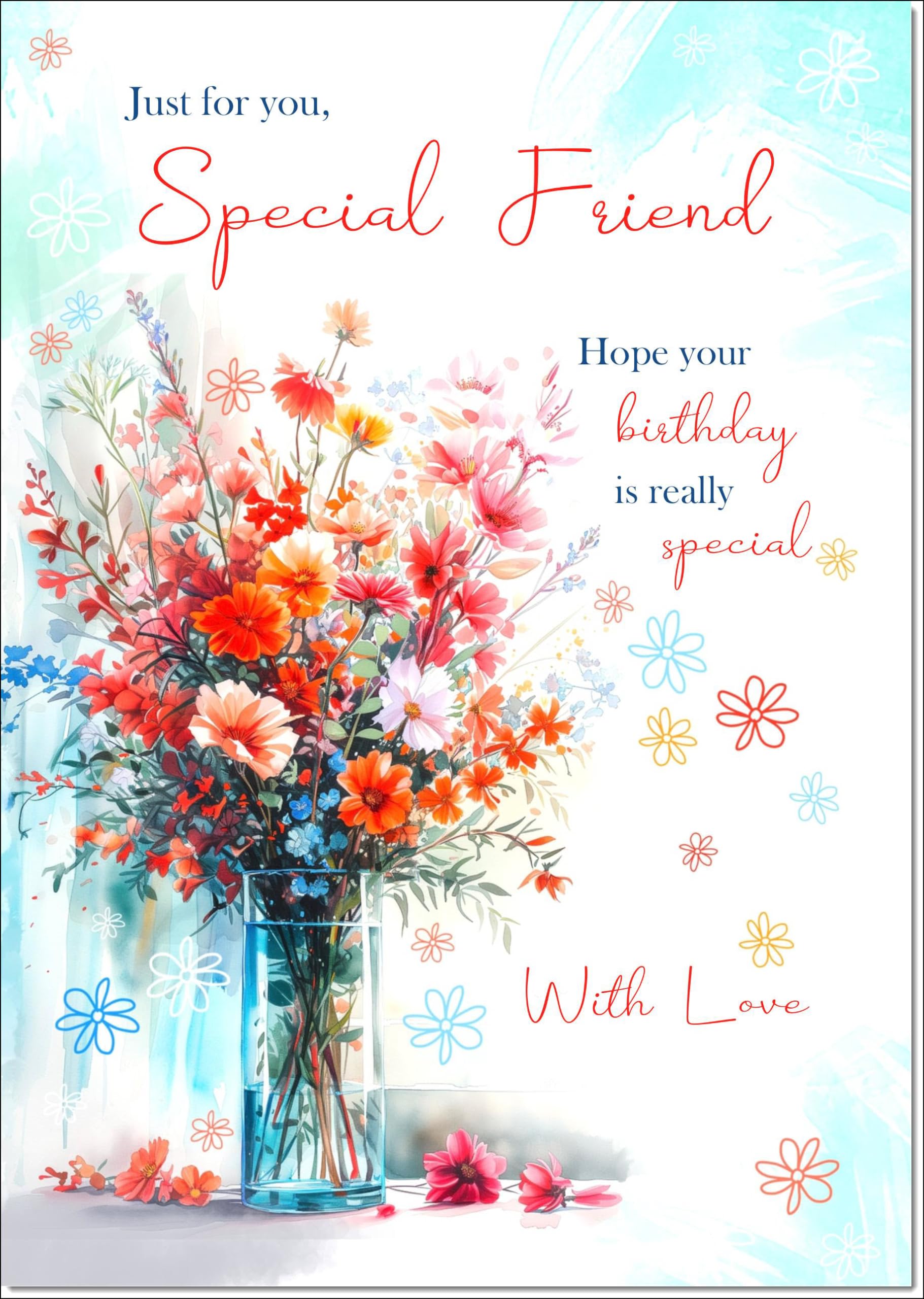 doodlecards Special Friend Birthday Card Bright Bouquet Large A4 Size with Plain Envelope — image 1