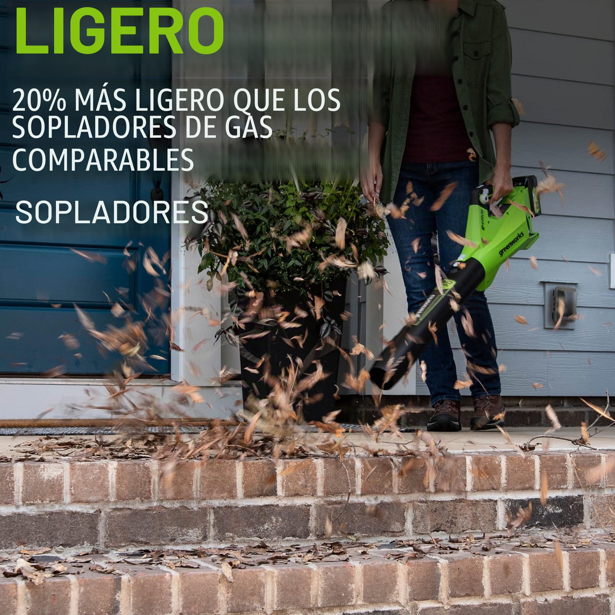 Greenworks Soplador 24V con Batería 4Ah y Cargador USB-C 65W, Brushless, 177 km/h, 12,18 m³/min, Cruise, Turbo BL24L411-01