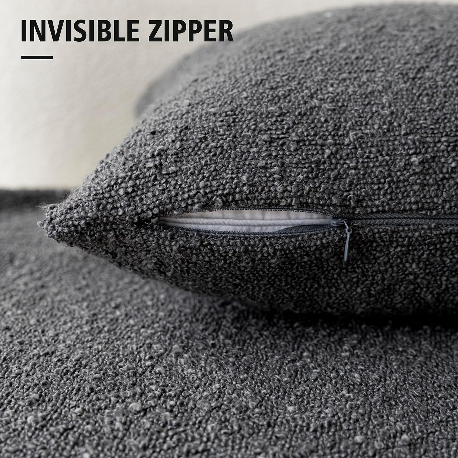 Foindtower Pack of 2 Textured Boucle Throw Pillow Covers Accent Solid Decorative Lumbar Pillow Cases Woven Couch Cushion Case for Sofa Living Room Home Decor, 12 x 20 Inch,Dark Grey - Image 3