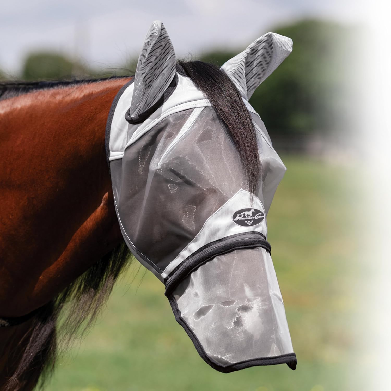 Professional's Choice Fly Screen Mask with Nose Cover | UV Protective Lightweight mesh | Breathable and Soft Ear coverings | Forelock Hole for Added Security and Comfort | Cob Size | Gray