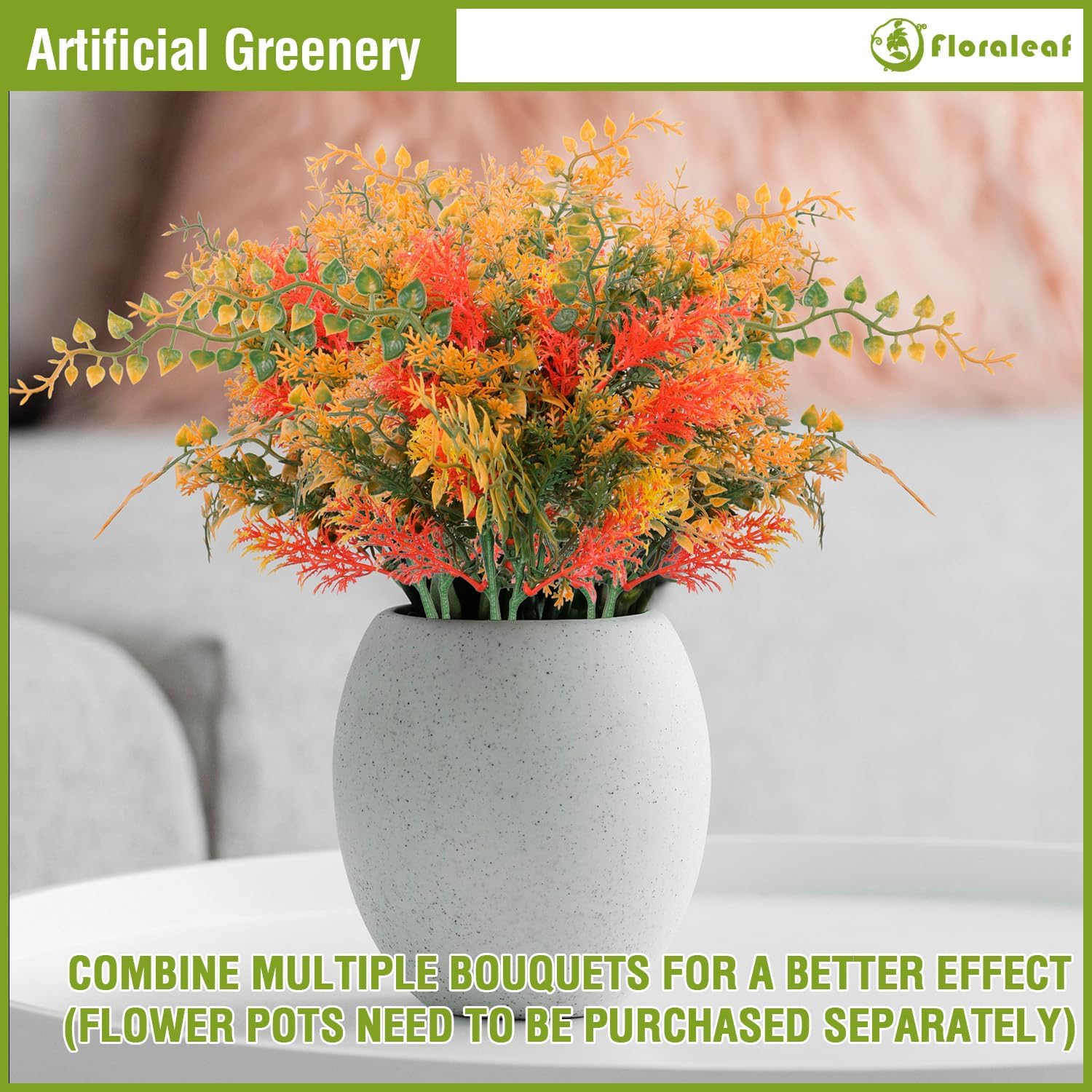 3 PCS Artificial Plants Fake Bushes Plastic Shrubs Flowers for Indoor and Outdoor Wall Decoration Such as Office Balcony Courtyard，Green Orange