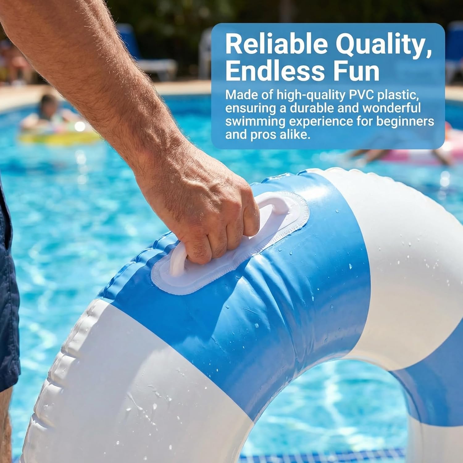 2 Pack Striped Pool Floats for Adults, 35.5" Large Inflatable Swim Tubes with Handles, Thickened PVC Heavy Duty Pool Rings for Beach, Lake, Pool Party, Vacation Floaties Blue White Pink